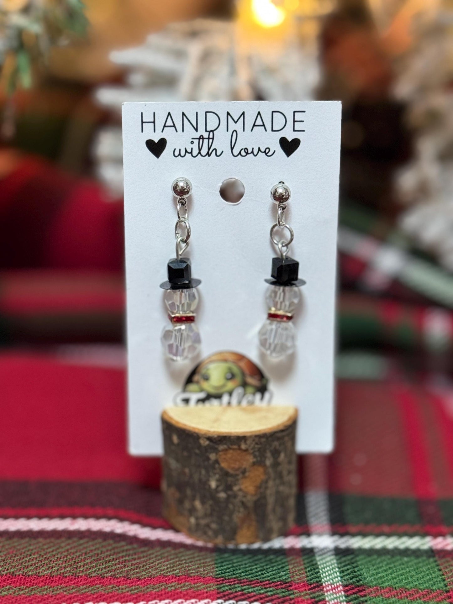 Snowman Gem Bead Earrings - Festive Dangle Earrings, Winter Holiday Jewelry