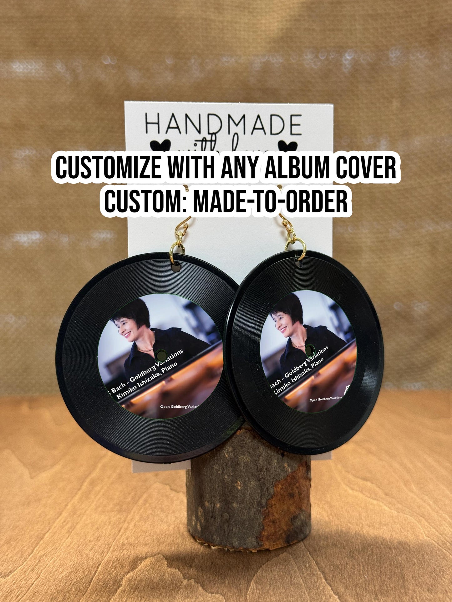 Custom Album Cover Vinyl Record Earrings: 14K Gold, Sterling Silver, or Steel