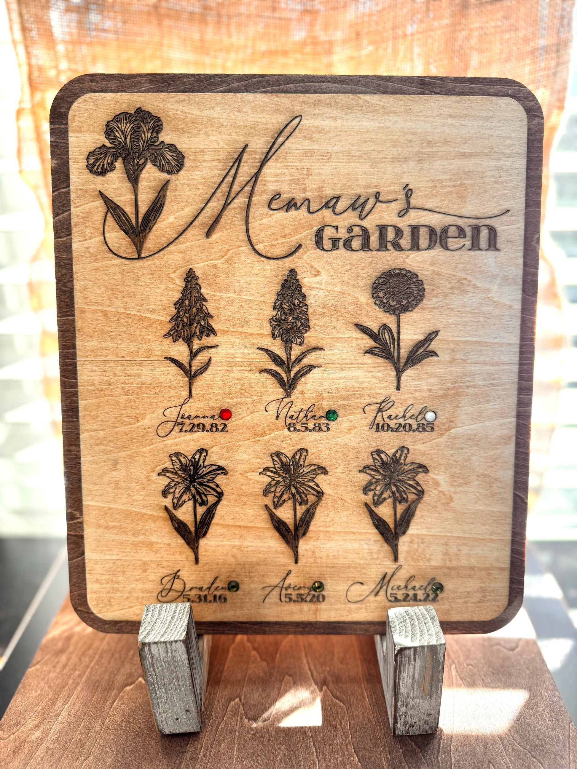 Personalized Memaw's Garden Wooden Sign: Custom Birth Flower Keepsake