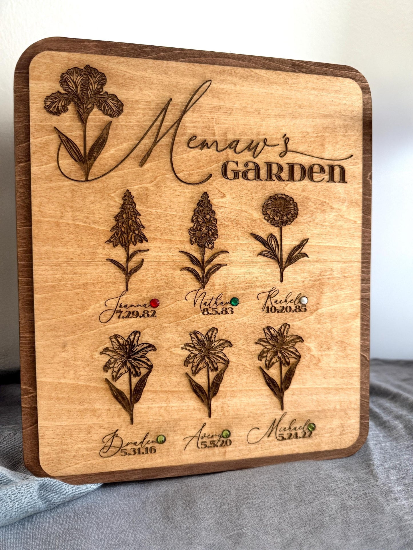 Personalized Memaw's Garden Wooden Sign: Custom Birth Flower Keepsake