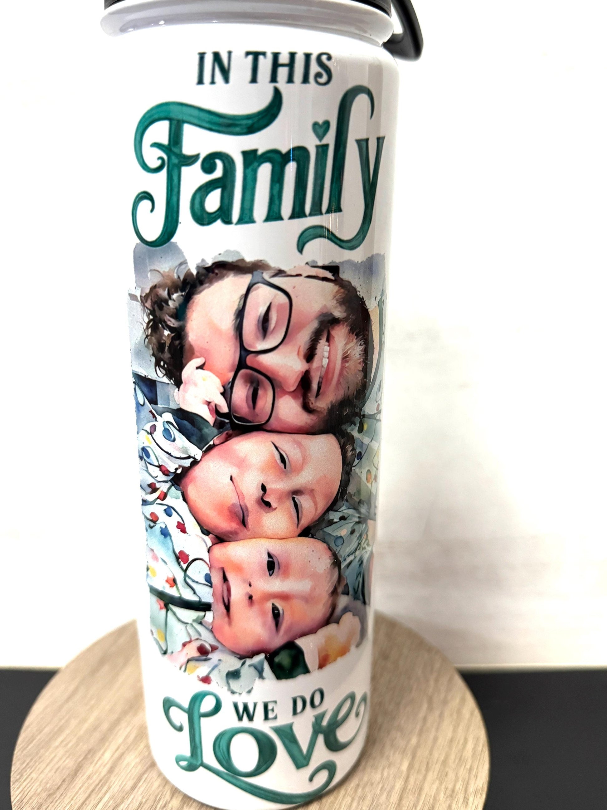 Personalized Watercolor Photo Water Bottle: Custom Stainless Steel Family Gift
