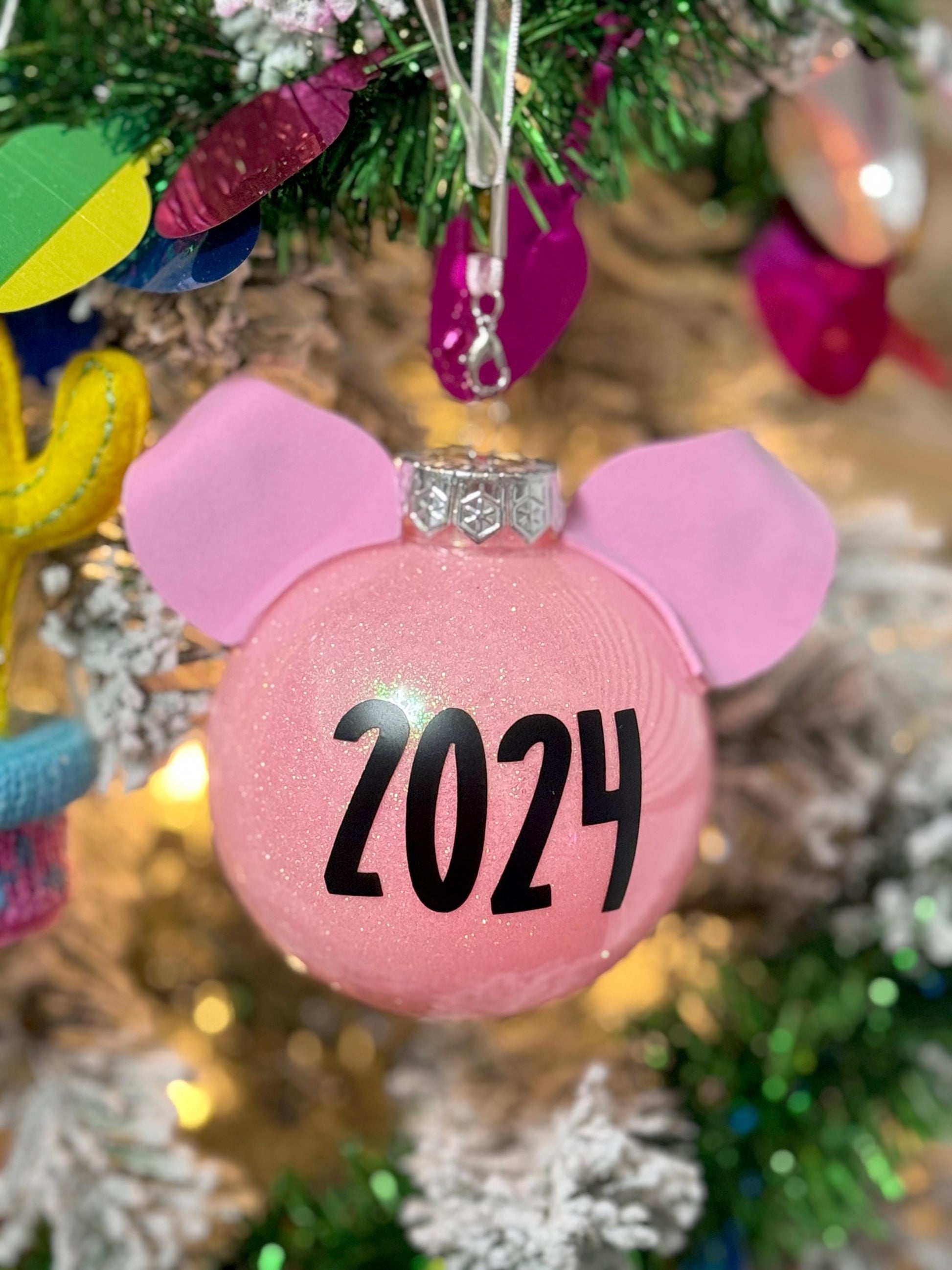 Pink Glitter Pig Ornament: Farm Animal Christmas Decor