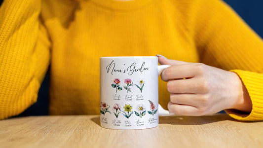 Custom 'Grandma's Garden' Mug - Personalized with Kids & Grandkids' Birth Flowers, 'Love Grows Here