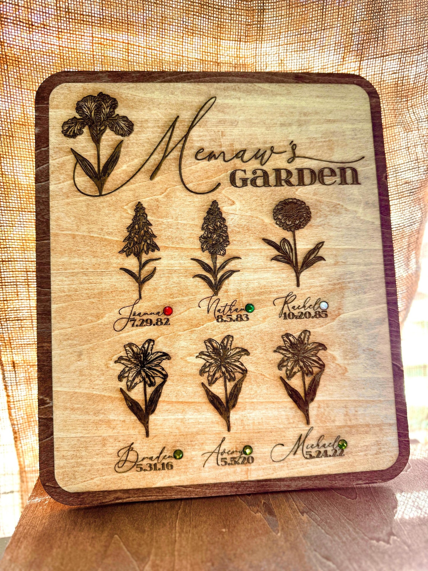 Personalized Memaw's Garden Wooden Sign: Custom Birth Flower Keepsake