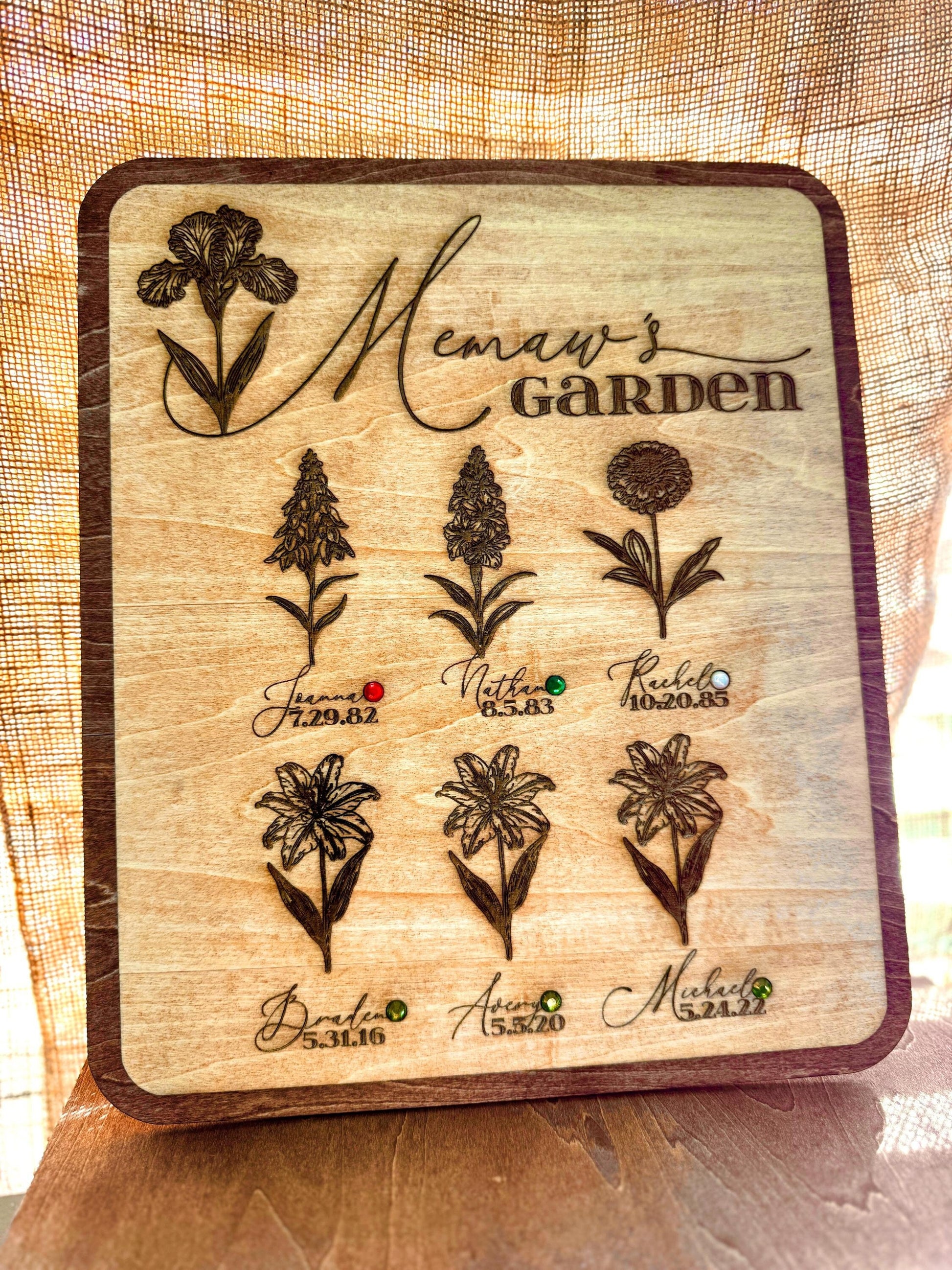 Personalized Memaw's Garden Wooden Sign: Custom Birth Flower Keepsake
