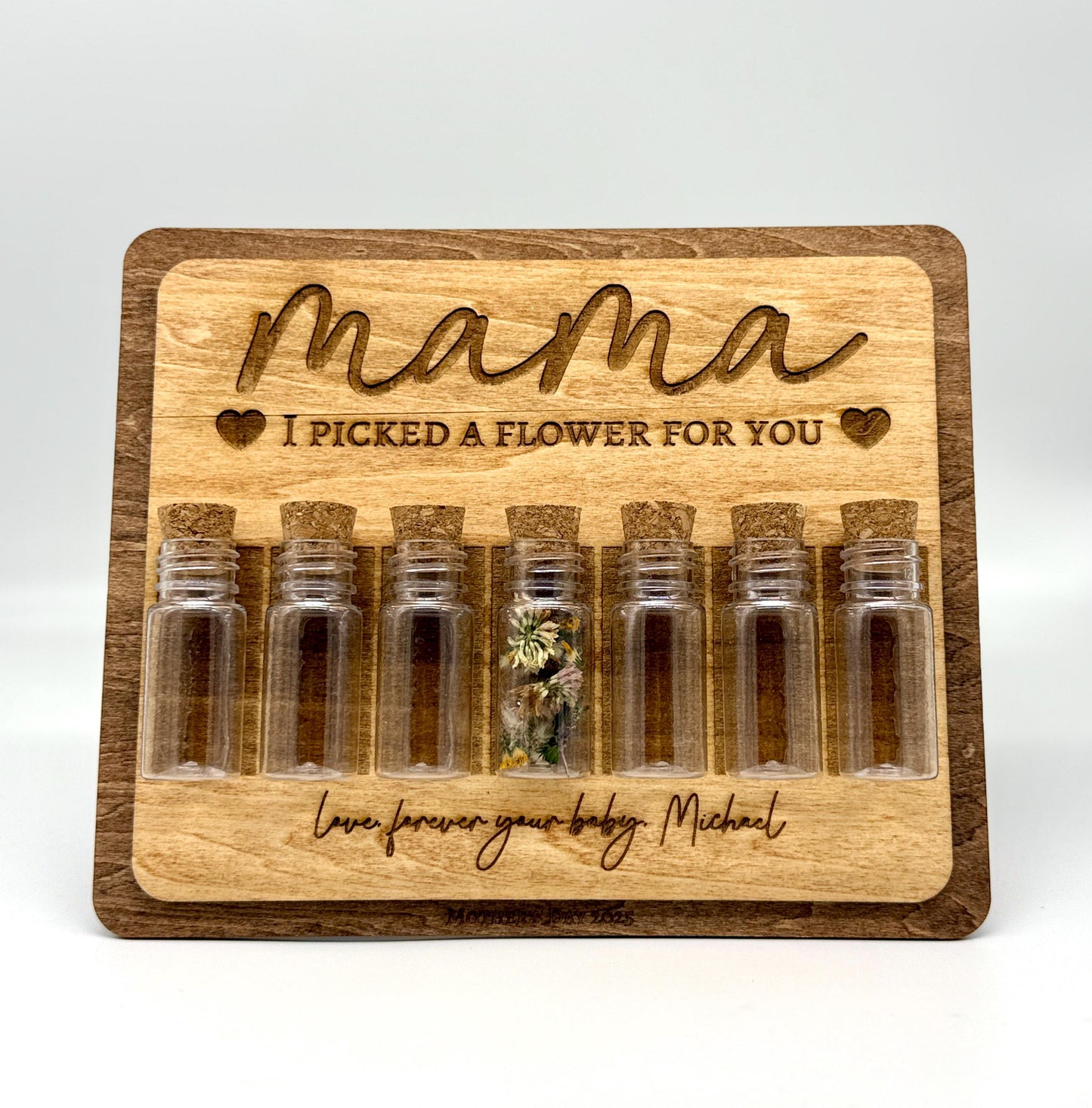 Personalized "Mama I Picked a Flower For You" Keepsake – Custom Engraved Wood Decor for Moms