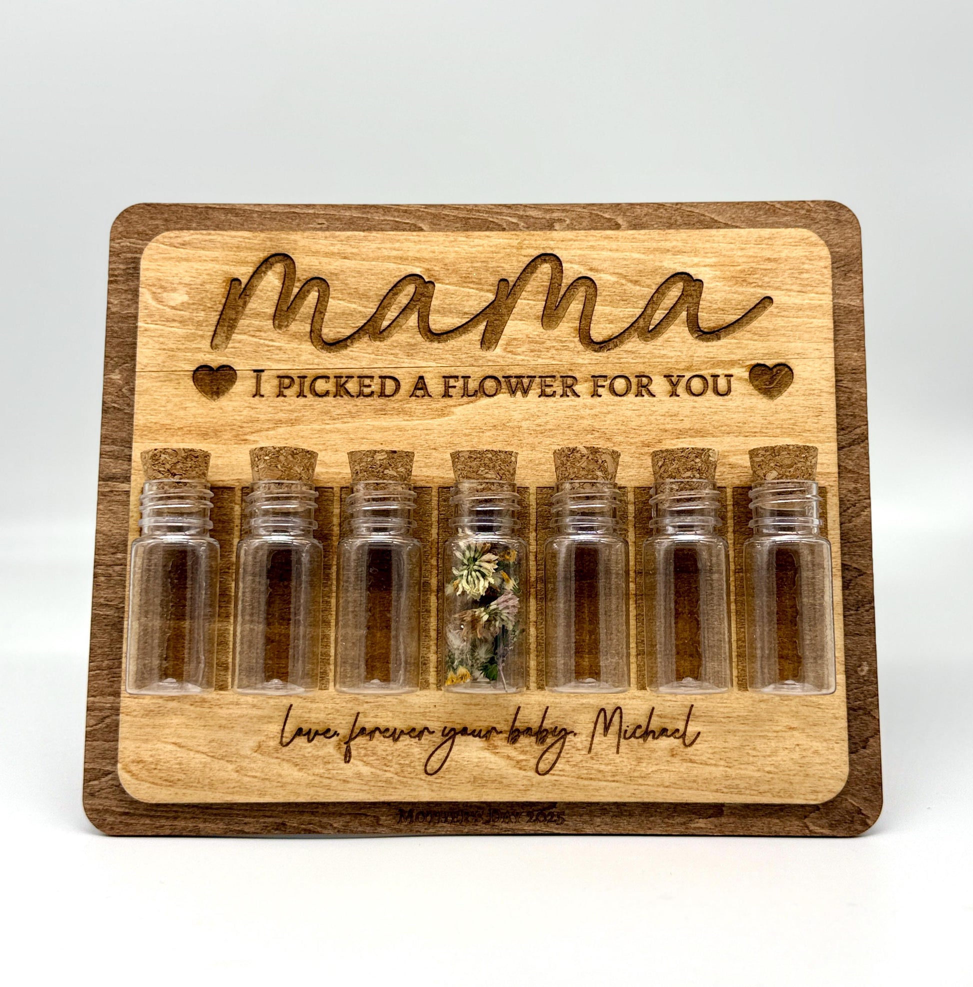 Personalized "Mama I Picked a Flower For You" Keepsake – Custom Engraved Wood Decor for Moms