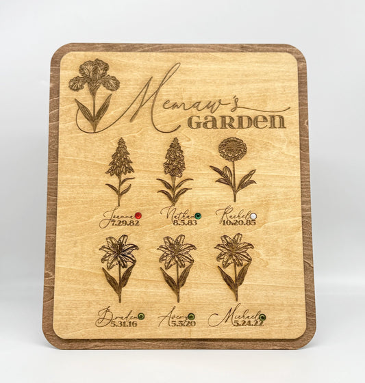 Personalized Memaw's Garden Wooden Sign: Custom Birth Flower Keepsake