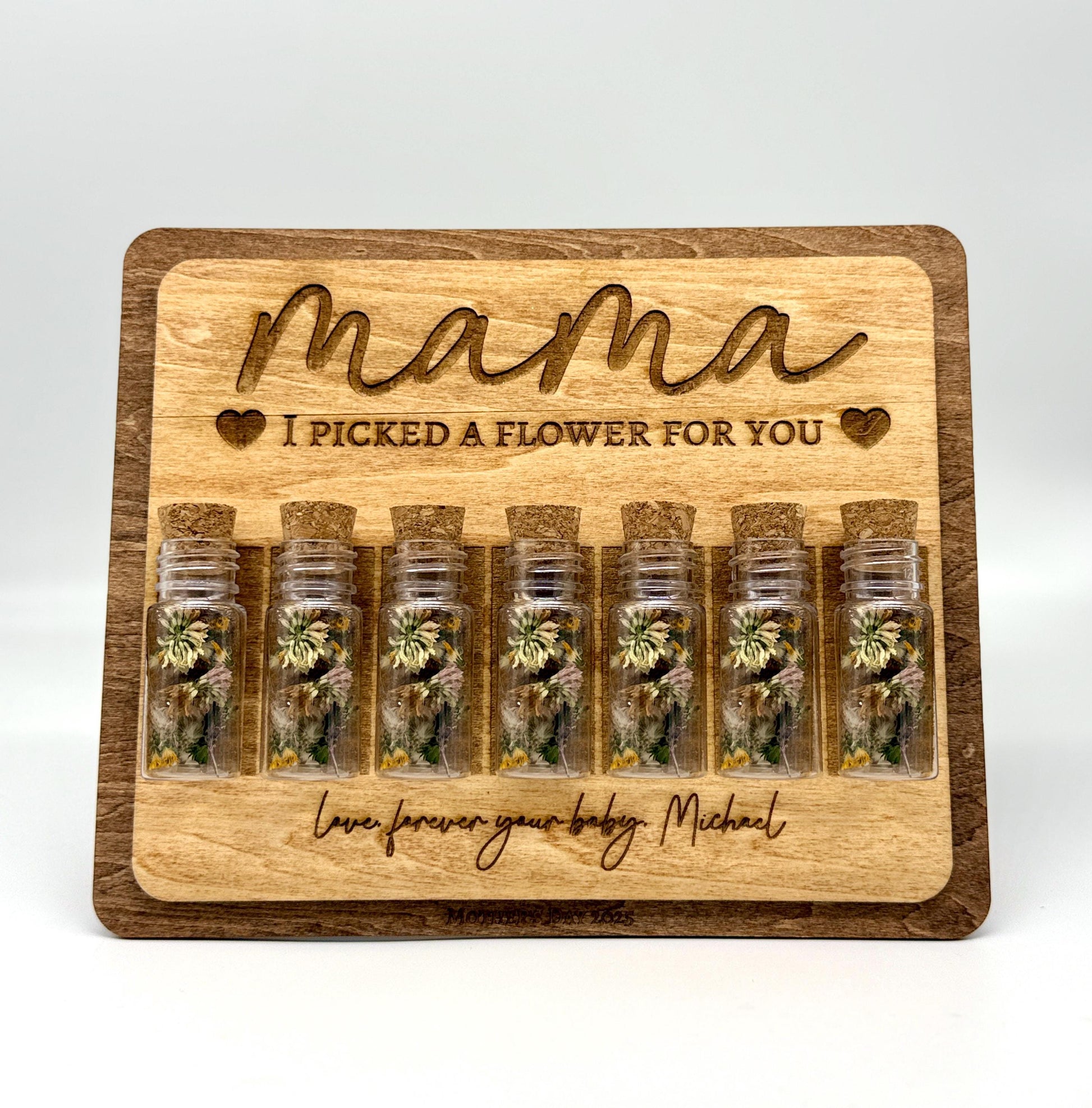 Personalized "Mama I Picked a Flower For You" Keepsake – Custom Engraved Wood Decor for Moms