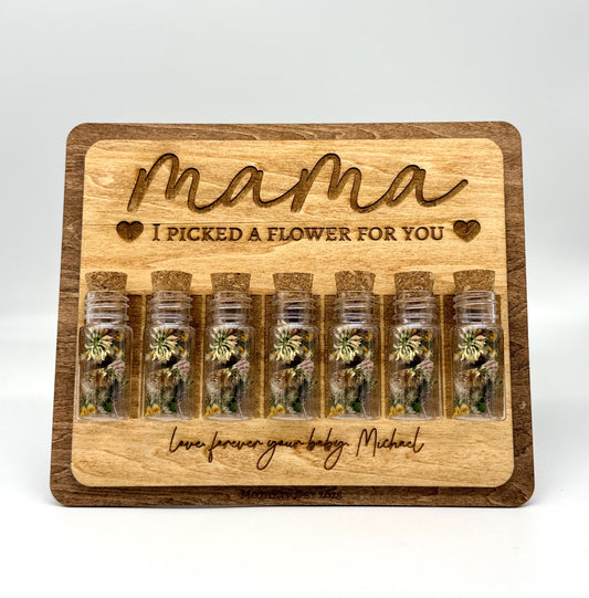 Personalized "Mama I Picked a Flower For You" Keepsake – Custom Engraved Wood Decor for Moms