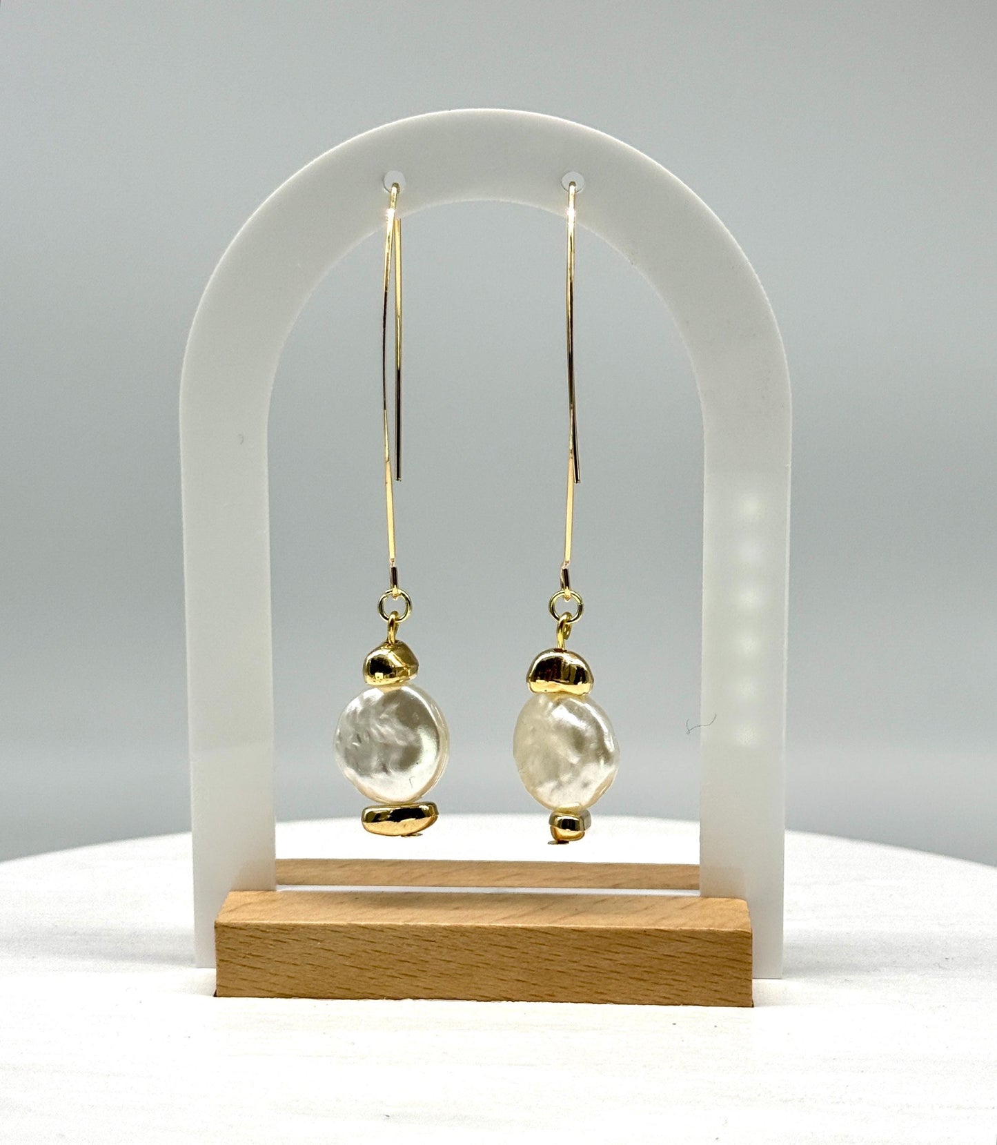 Handcrafted Gold-Tone Pearl Drop Earrings: Elegant Dangle Jewelry