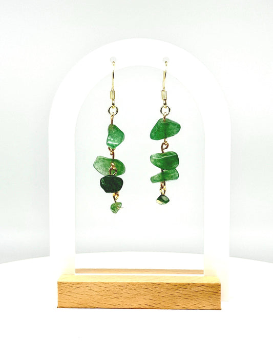 Green Stone Chip Dangle Earrings – Handmade Real Gemstone Jewelry
