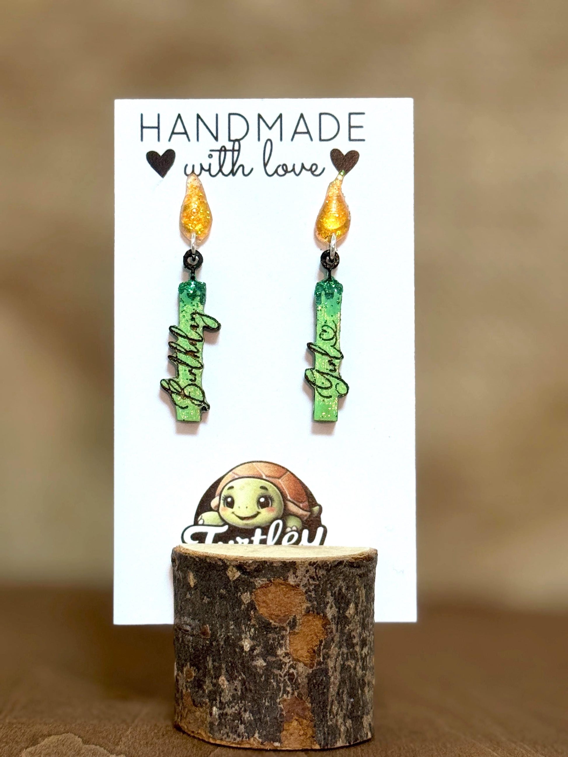 Personalized Birthday Candle Earrings - Custom Text & Color, Hypoallergenic or Sterling Silver Hardware