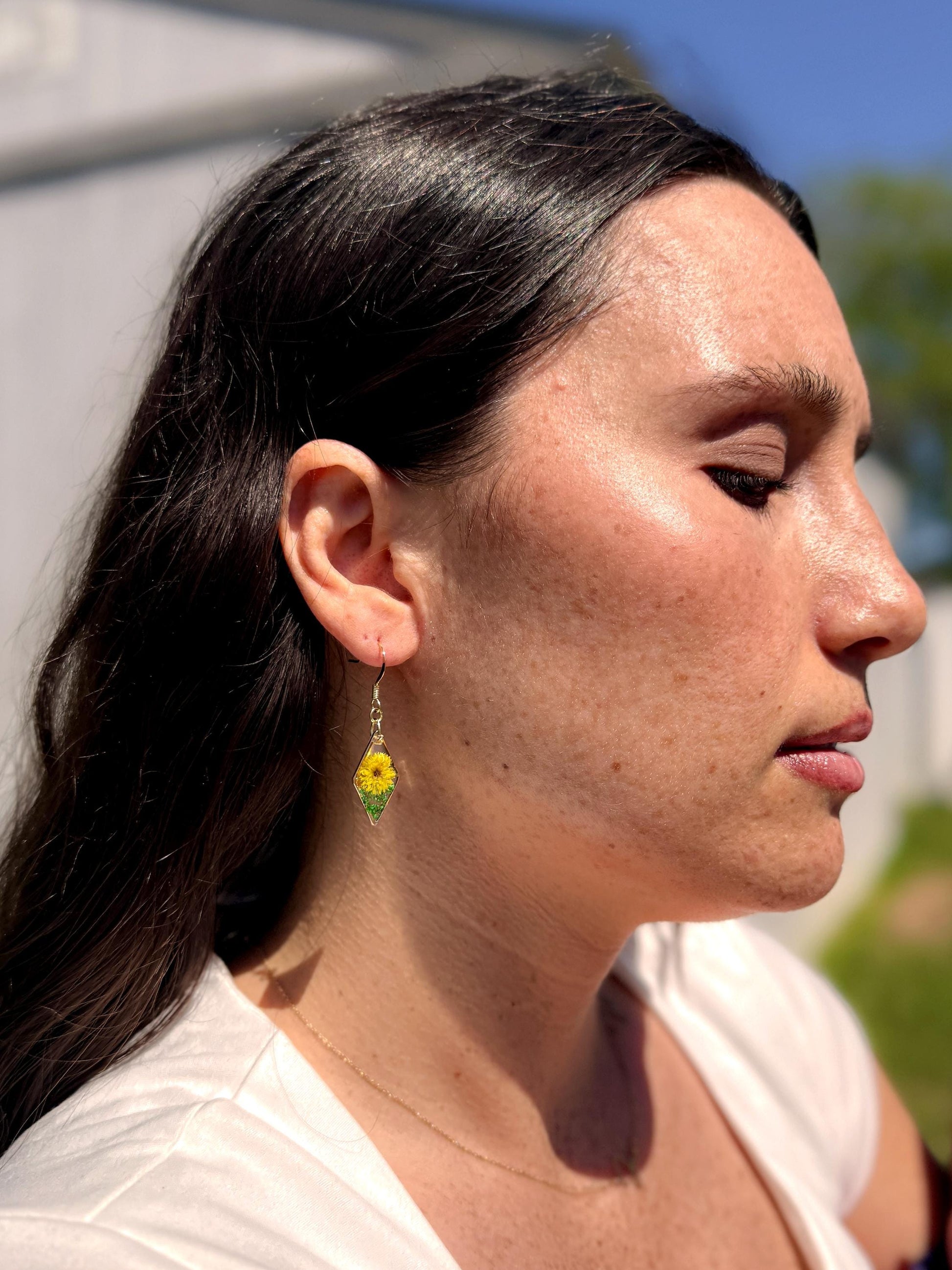 Dual Tone Floral Resin Earrings: Orange & Yellow Flower French Hooks