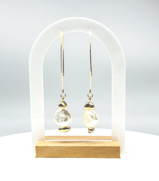 Handcrafted Gold-Tone Pearl Drop Earrings: Elegant Dangle Jewelry