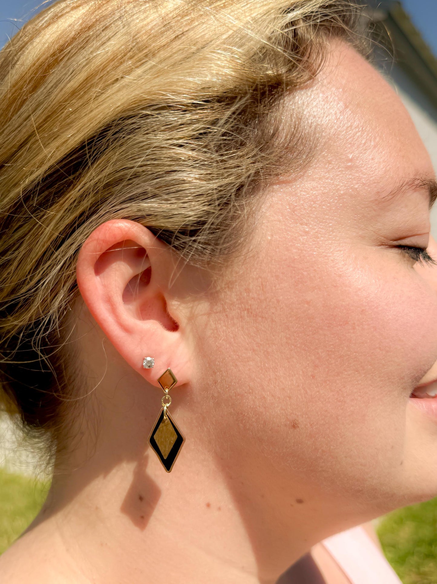 Handmade Black Resin & Gold Diamond Earrings – Modern Minimalist Style