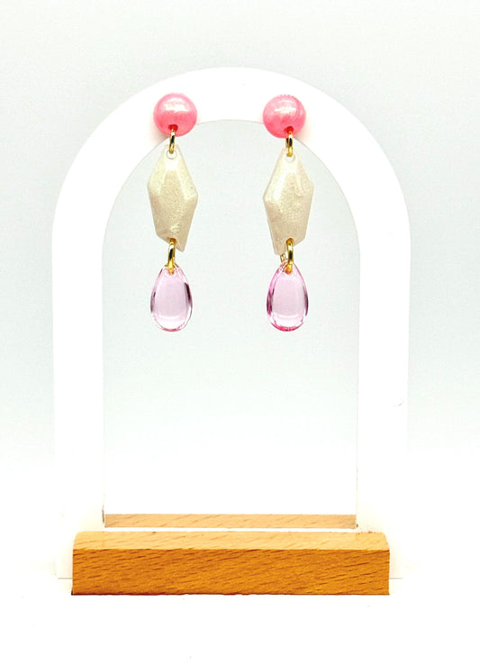 Pink Resin Dangle Earrings: Geometric Teardrop Statement Jewelry