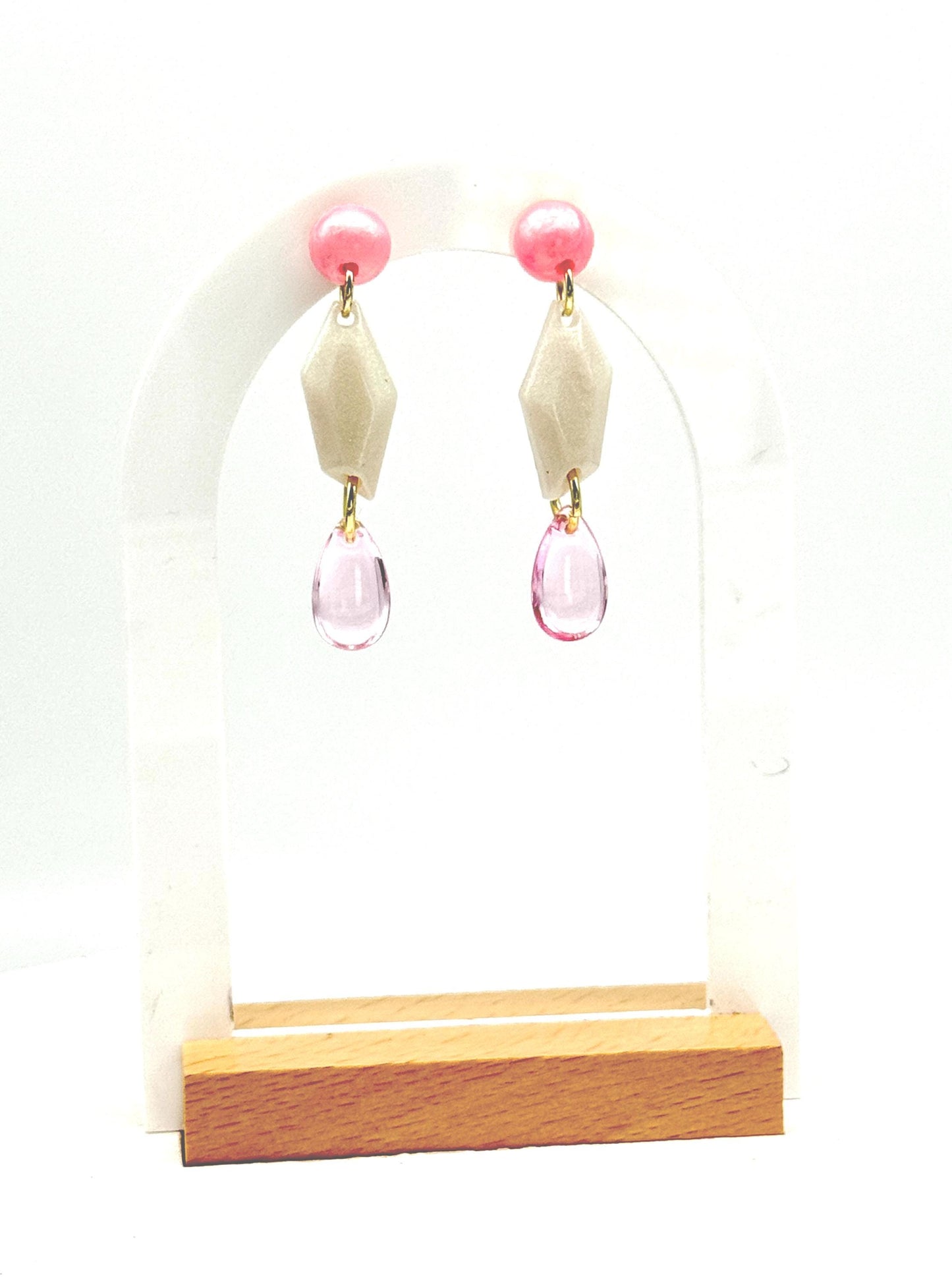 Pink Resin Dangle Earrings: Geometric Teardrop Statement Jewelry