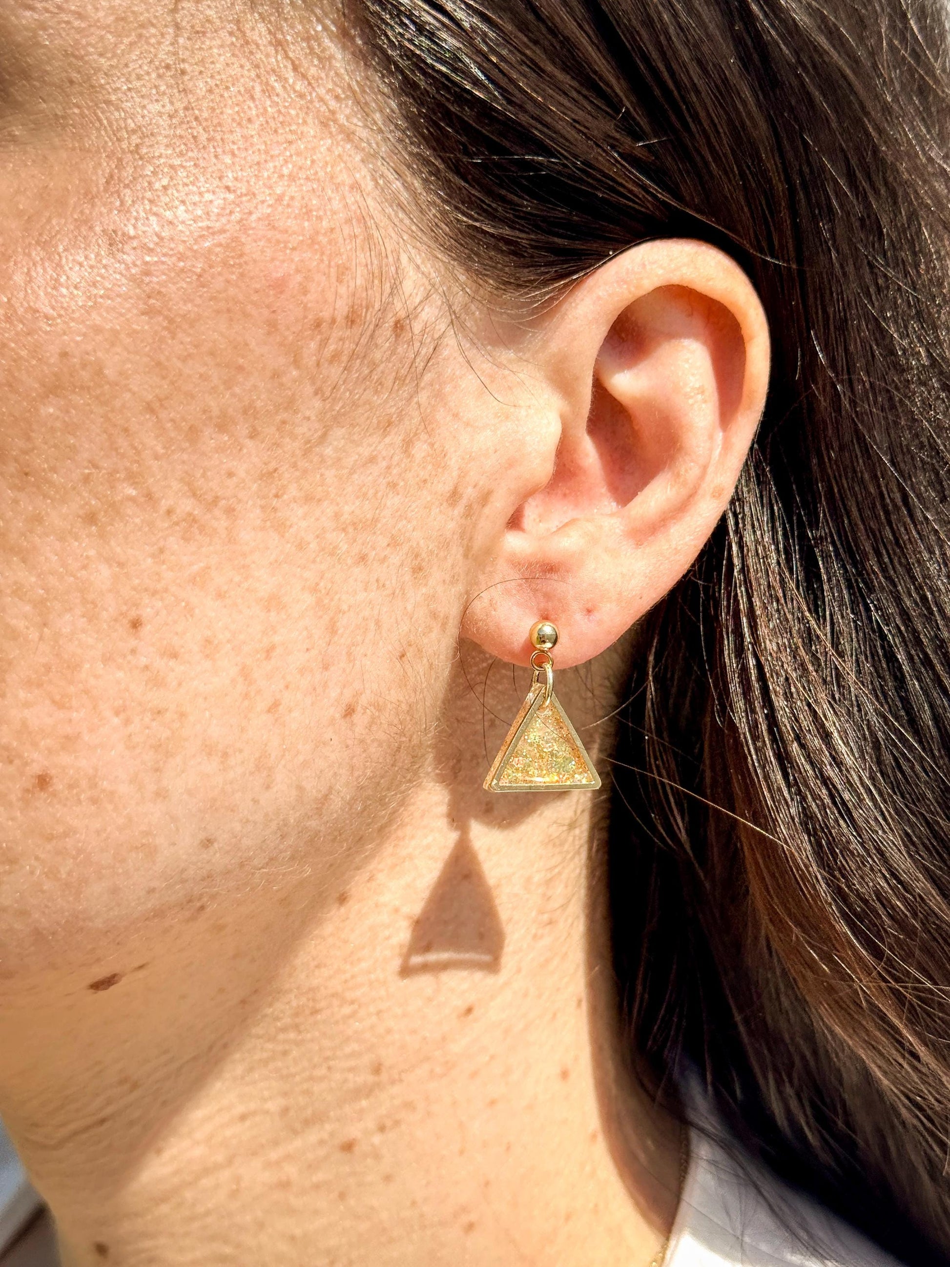 Glitter Triangle Earrings: Resin Confetti Dangle Earrings