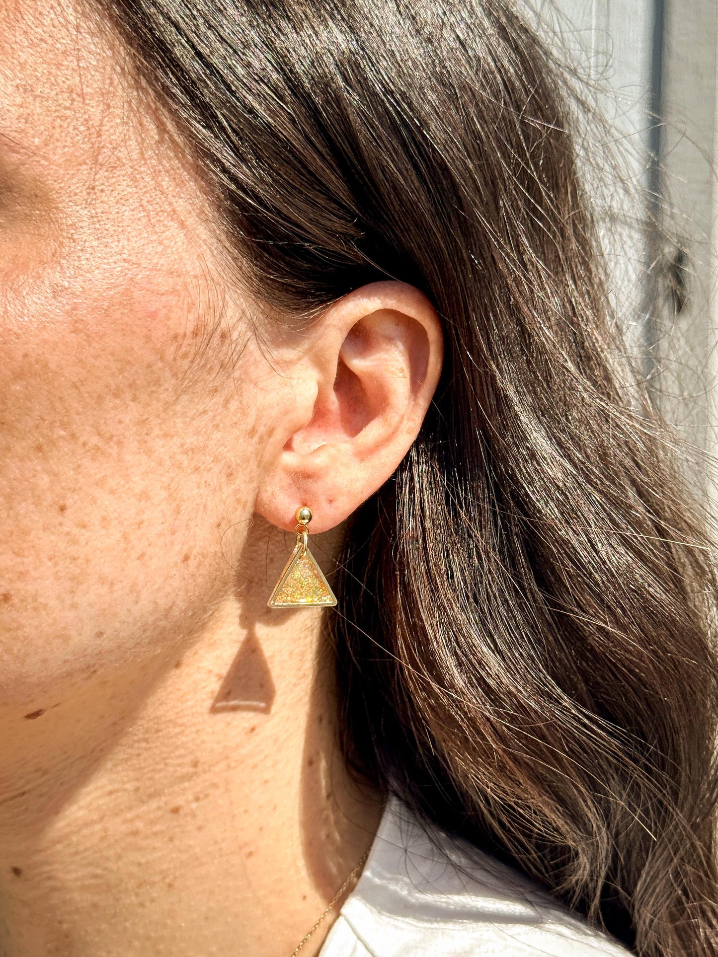Glitter Triangle Earrings: Resin Confetti Dangle Earrings