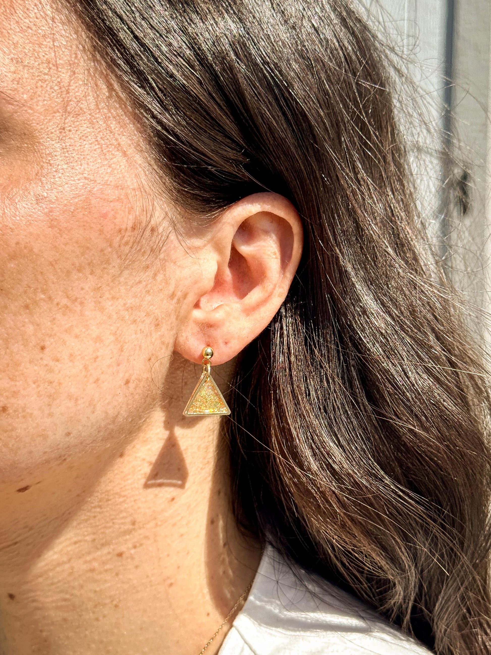 Glitter Triangle Earrings: Resin Confetti Dangle Earrings