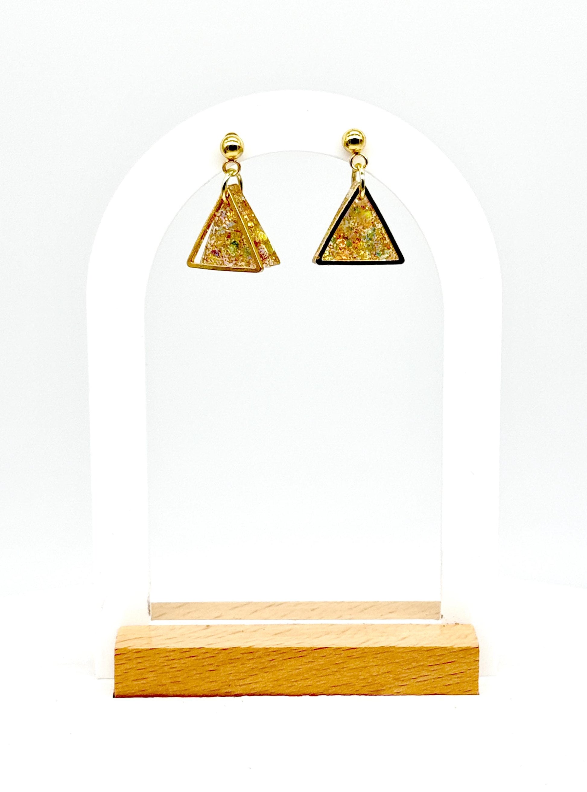 Glitter Triangle Earrings: Resin Confetti Dangle Earrings