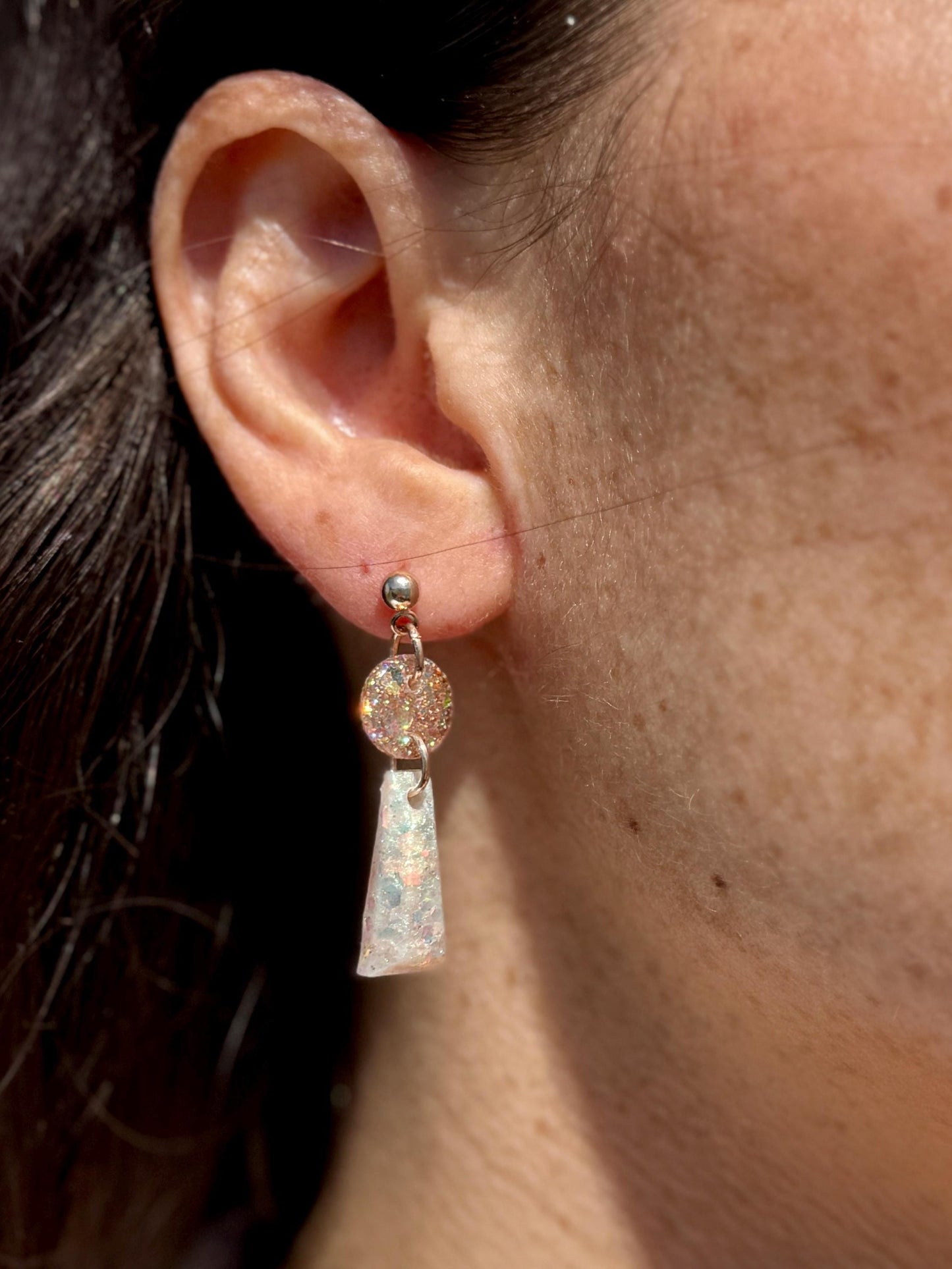 Handmade Glitter Resin Drop Earrings: Gold Geometric Dangles