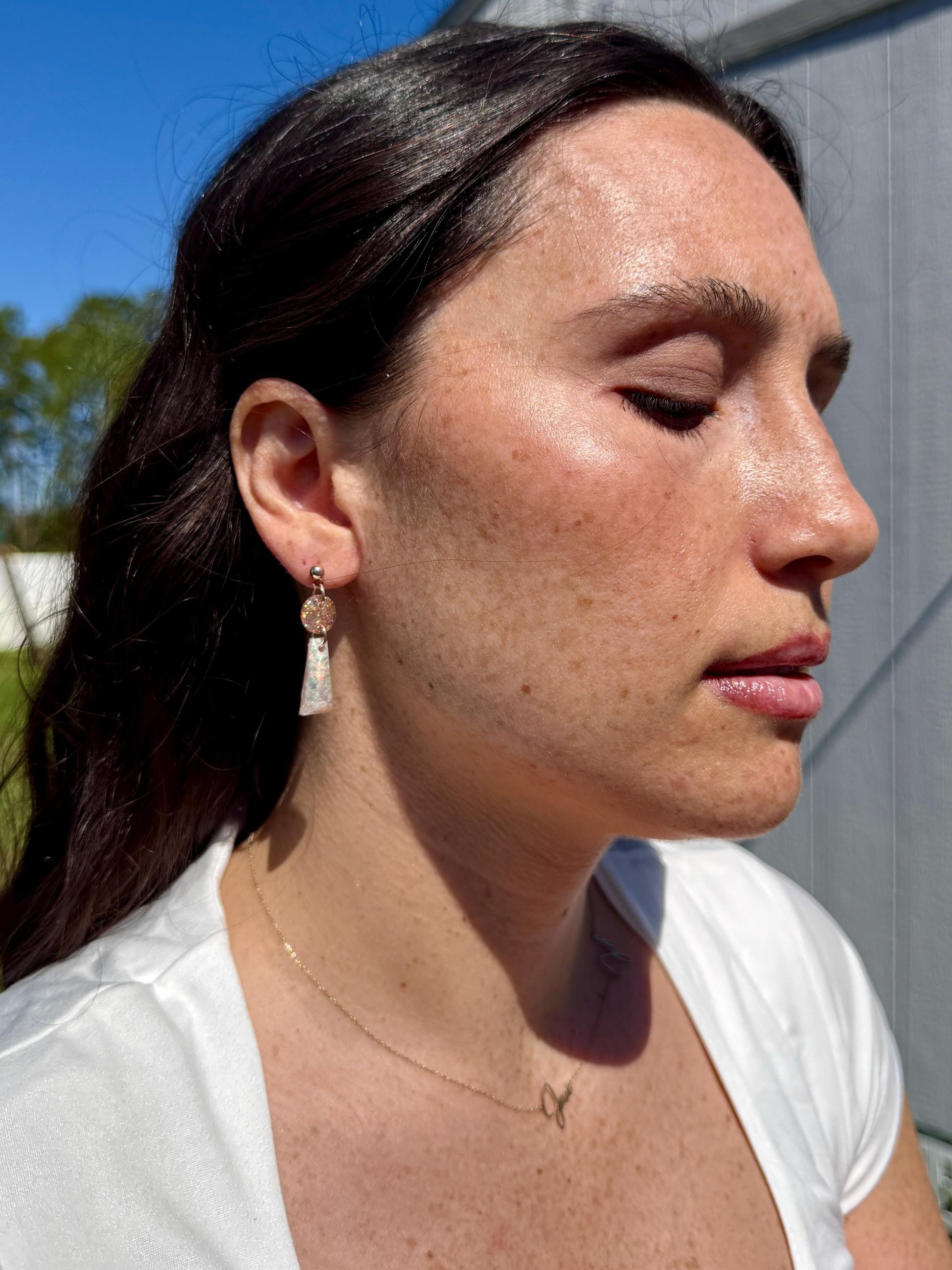 Handmade Glitter Resin Drop Earrings: Gold Geometric Dangles