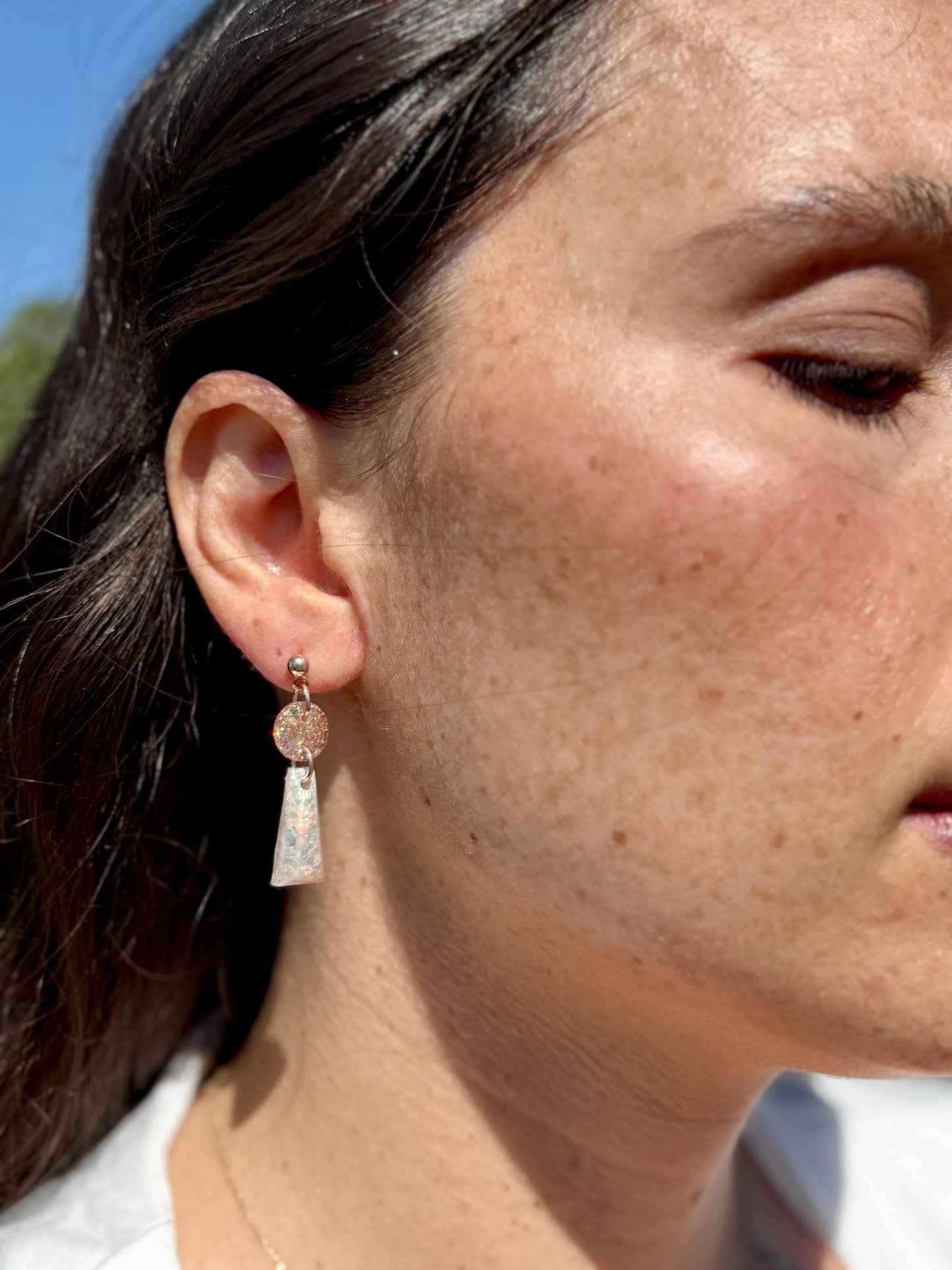 Handmade Glitter Resin Drop Earrings: Gold Geometric Dangles