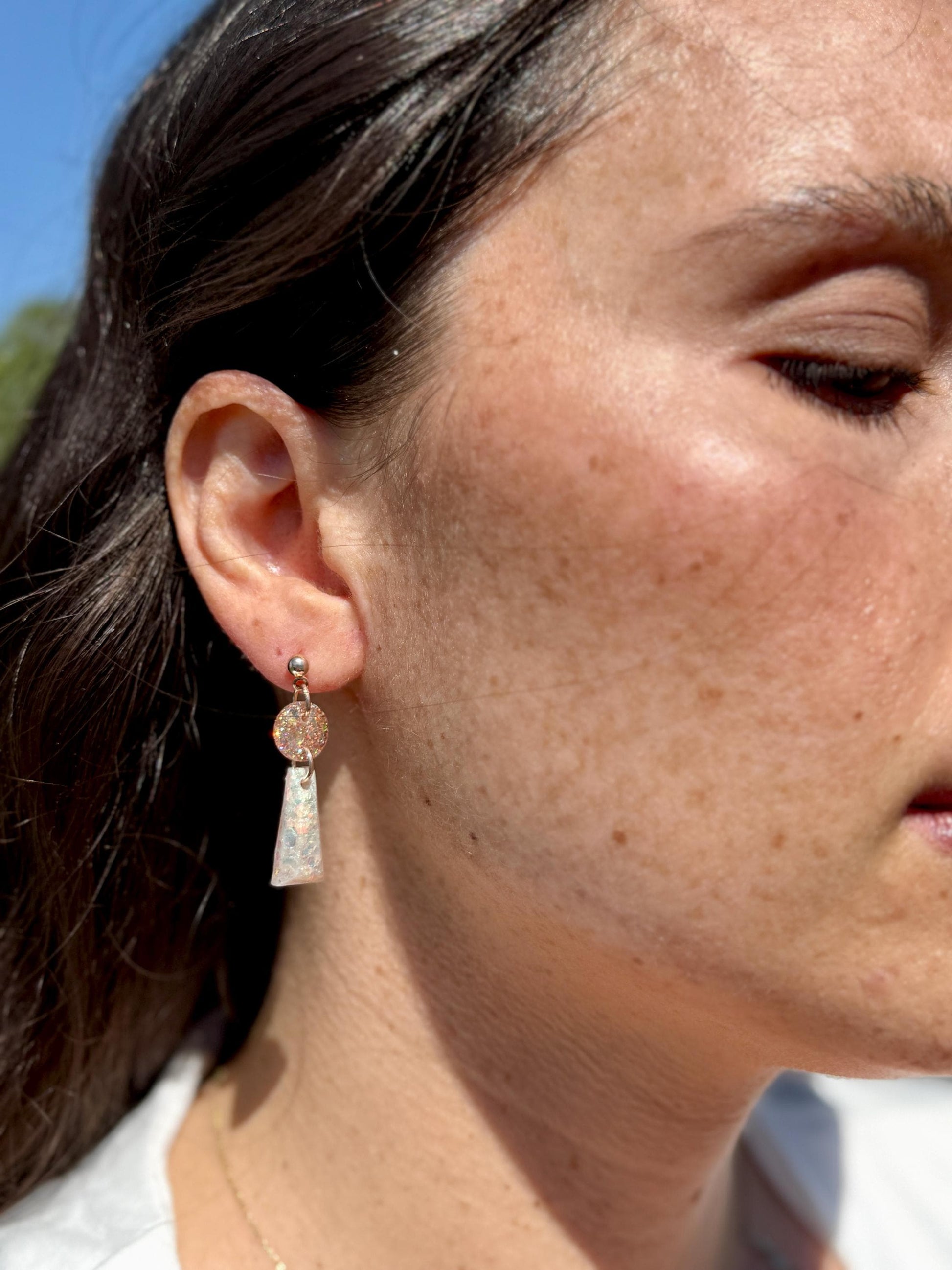 Handmade Glitter Resin Drop Earrings: Gold Geometric Dangles