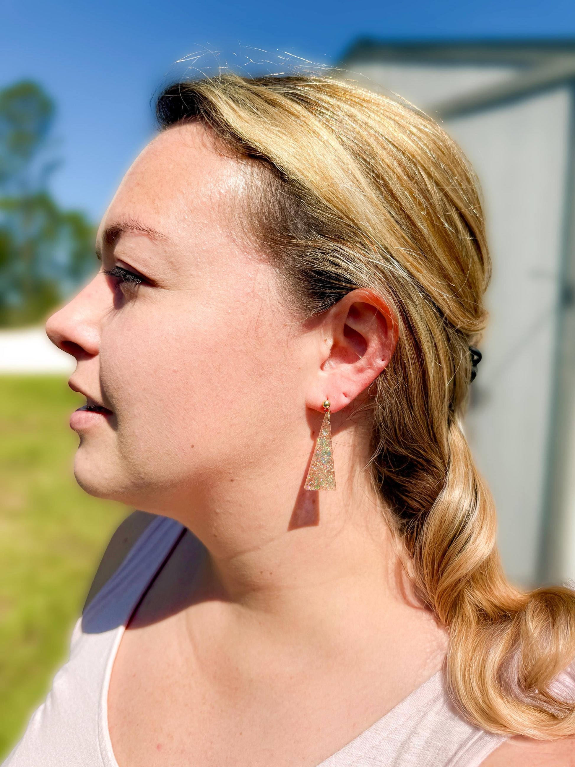 Trapezoid Glitter Resin Earrings: Multicolor Confetti Dangles