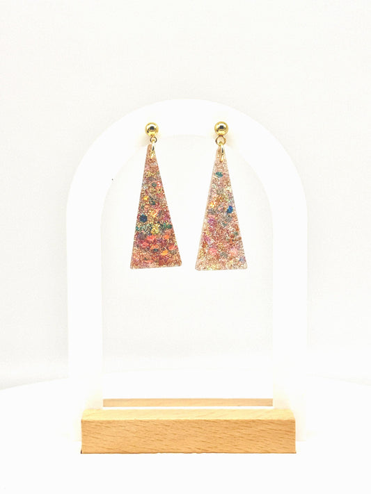 Trapezoid Glitter Resin Earrings: Multicolor Confetti Dangles