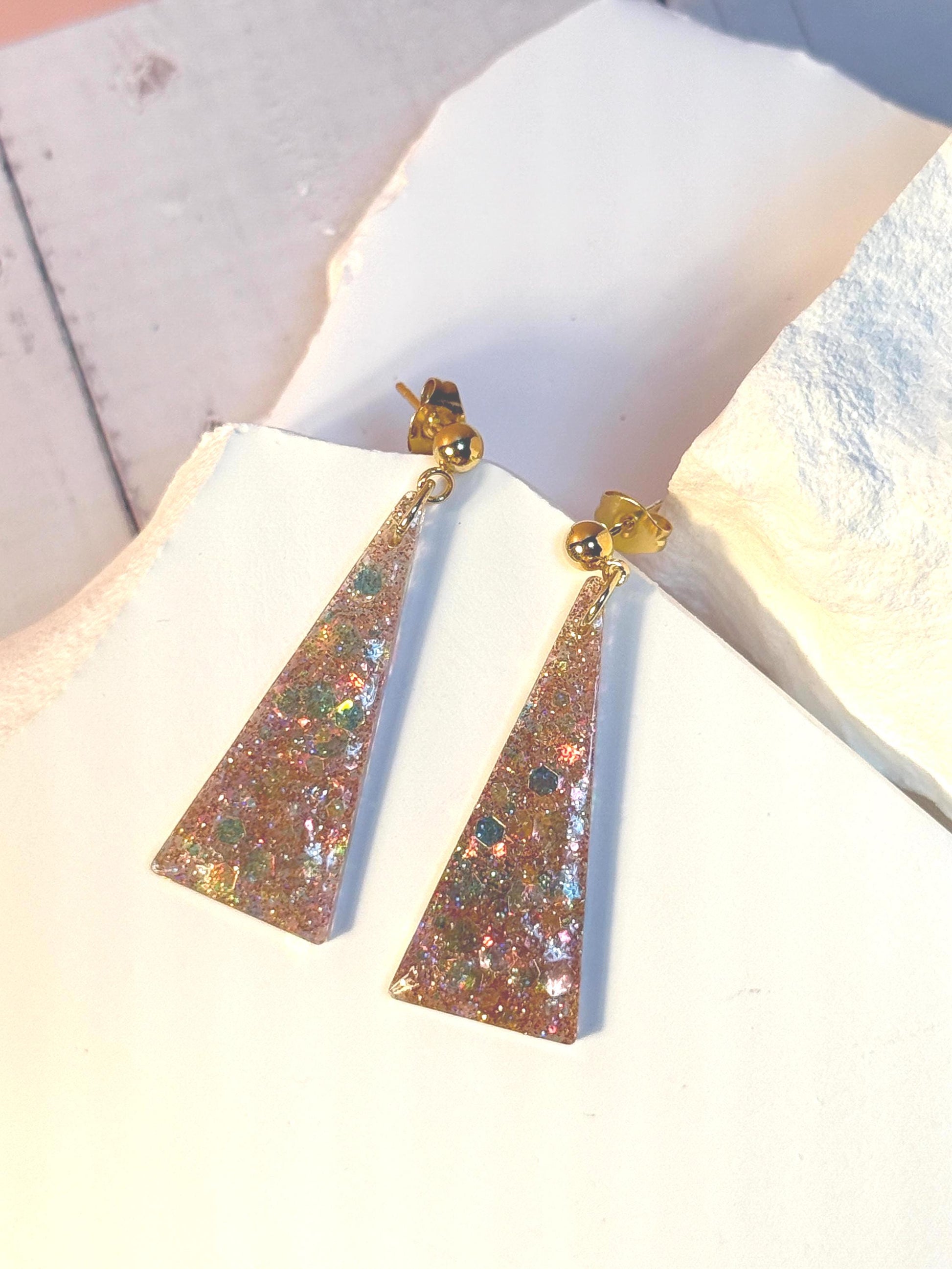 Trapezoid Glitter Resin Earrings: Multicolor Confetti Dangles