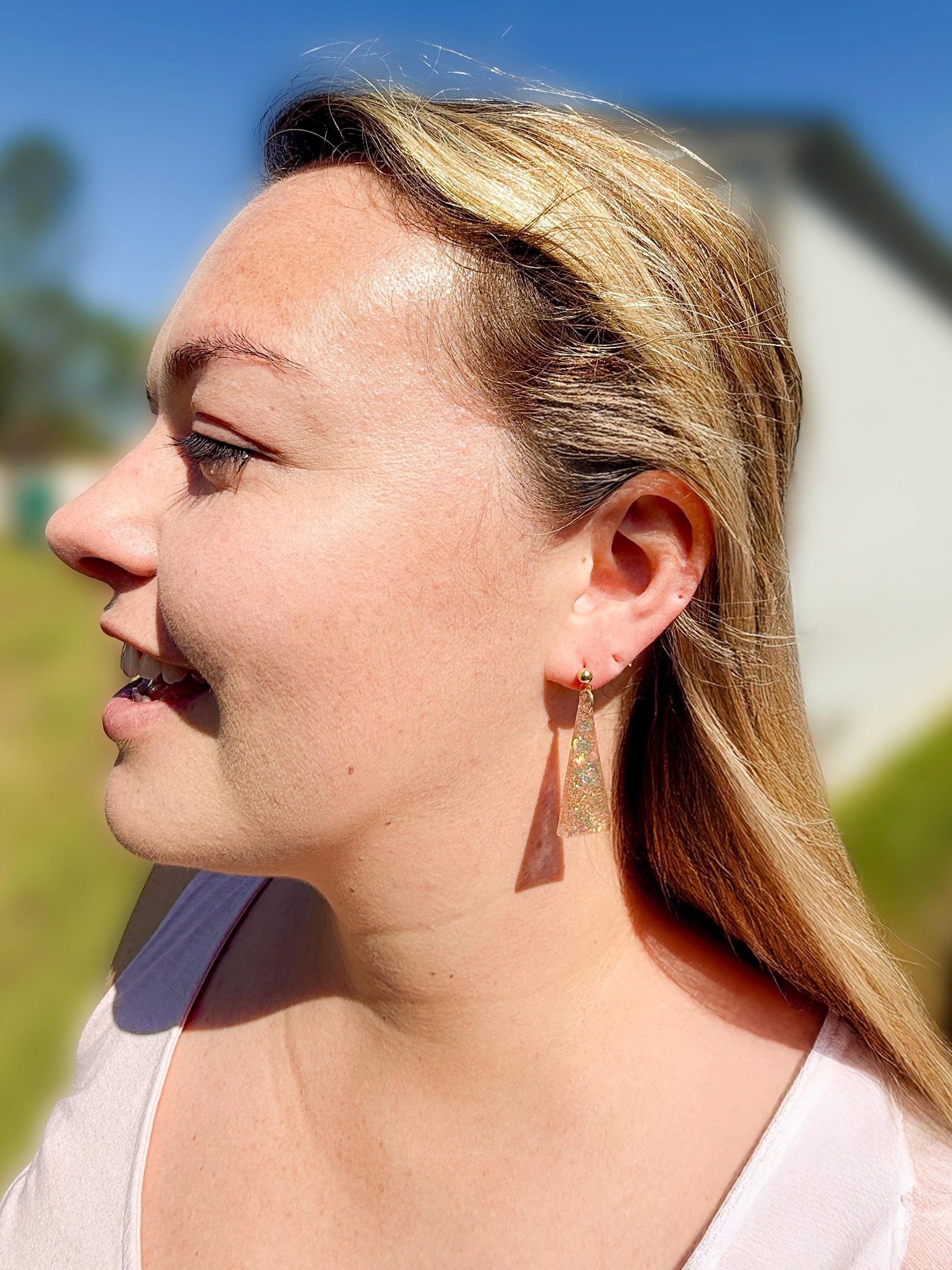 Trapezoid Glitter Resin Earrings: Multicolor Confetti Dangles