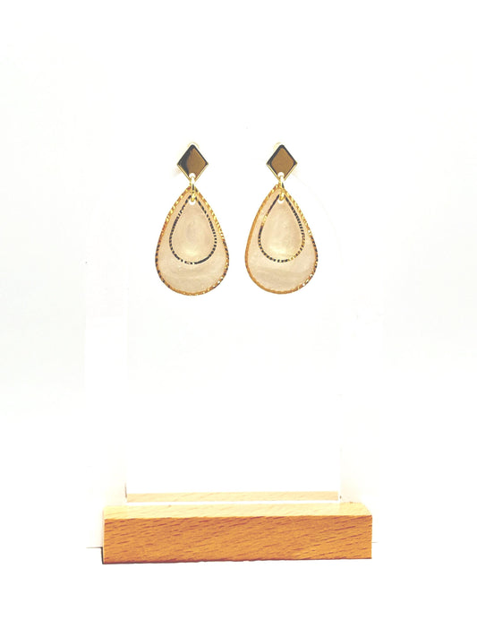 Gold Teardrop Pearl Resin Earrings: Handmade Bridal Dangle Jewelry