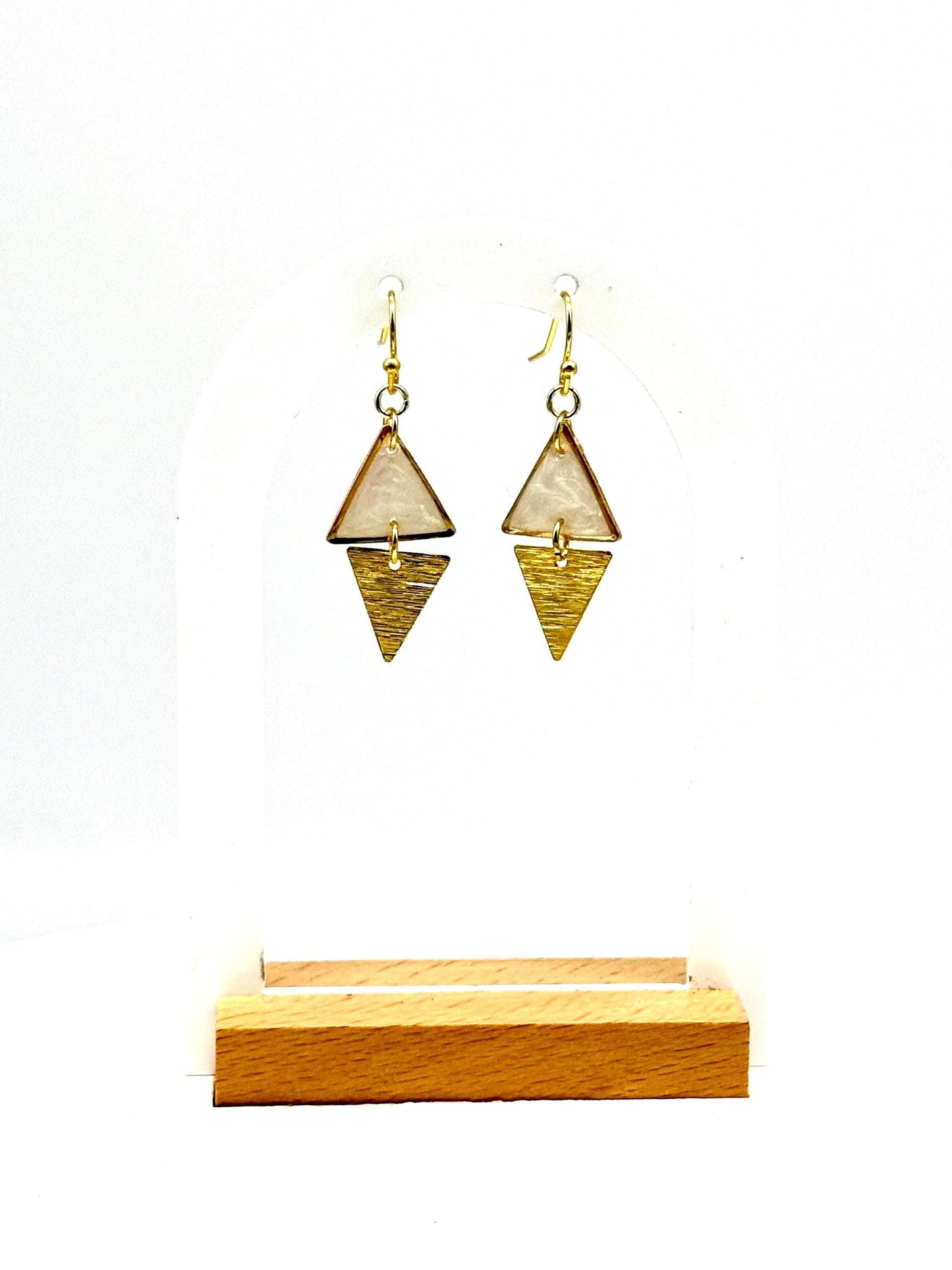 Geometric Dangle Earrings: Pearlescent Resin & Gold Triangle Earrings