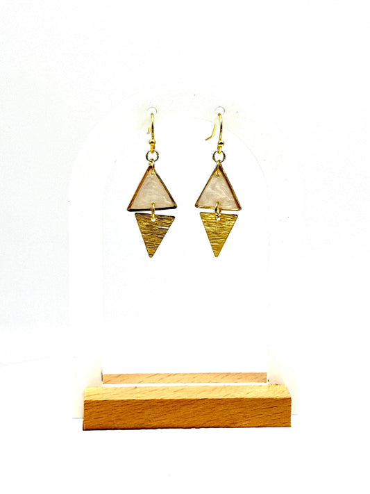 Geometric Dangle Earrings: Pearlescent Resin & Gold Triangle Earrings