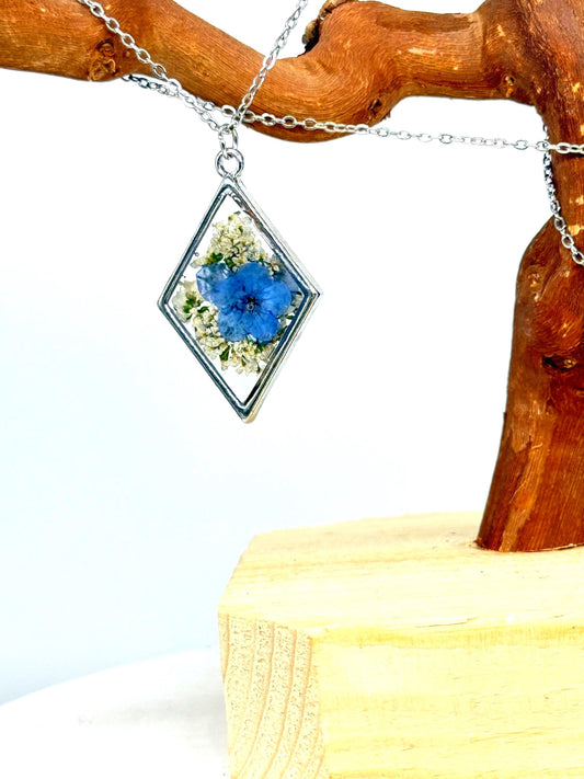 Forget Me Not Necklace: Real Pressed Flower Resin Pendant, Botanical Gift