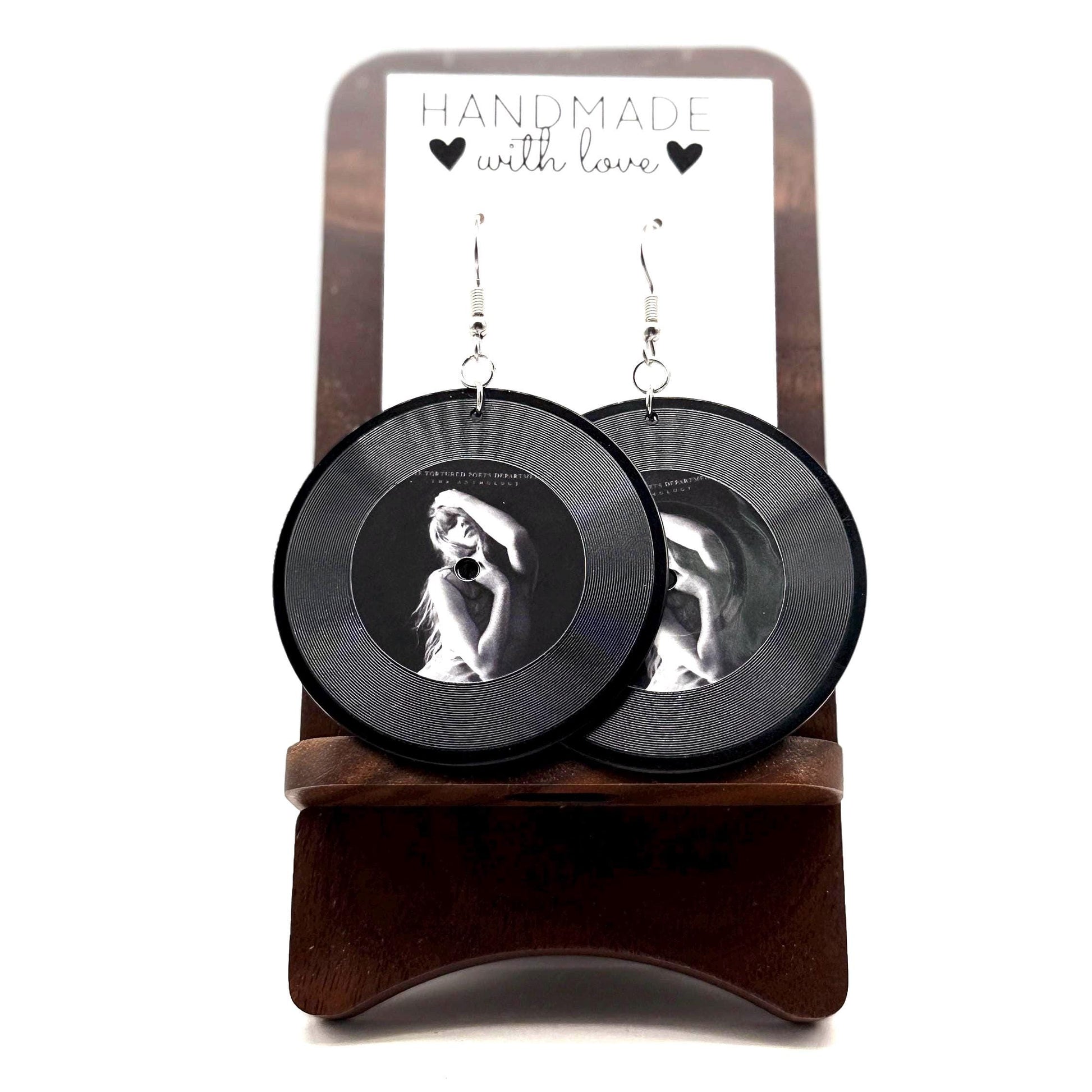 Custom Album Cover Vinyl Record Earrings: 14K Gold, Sterling Silver, or Steel