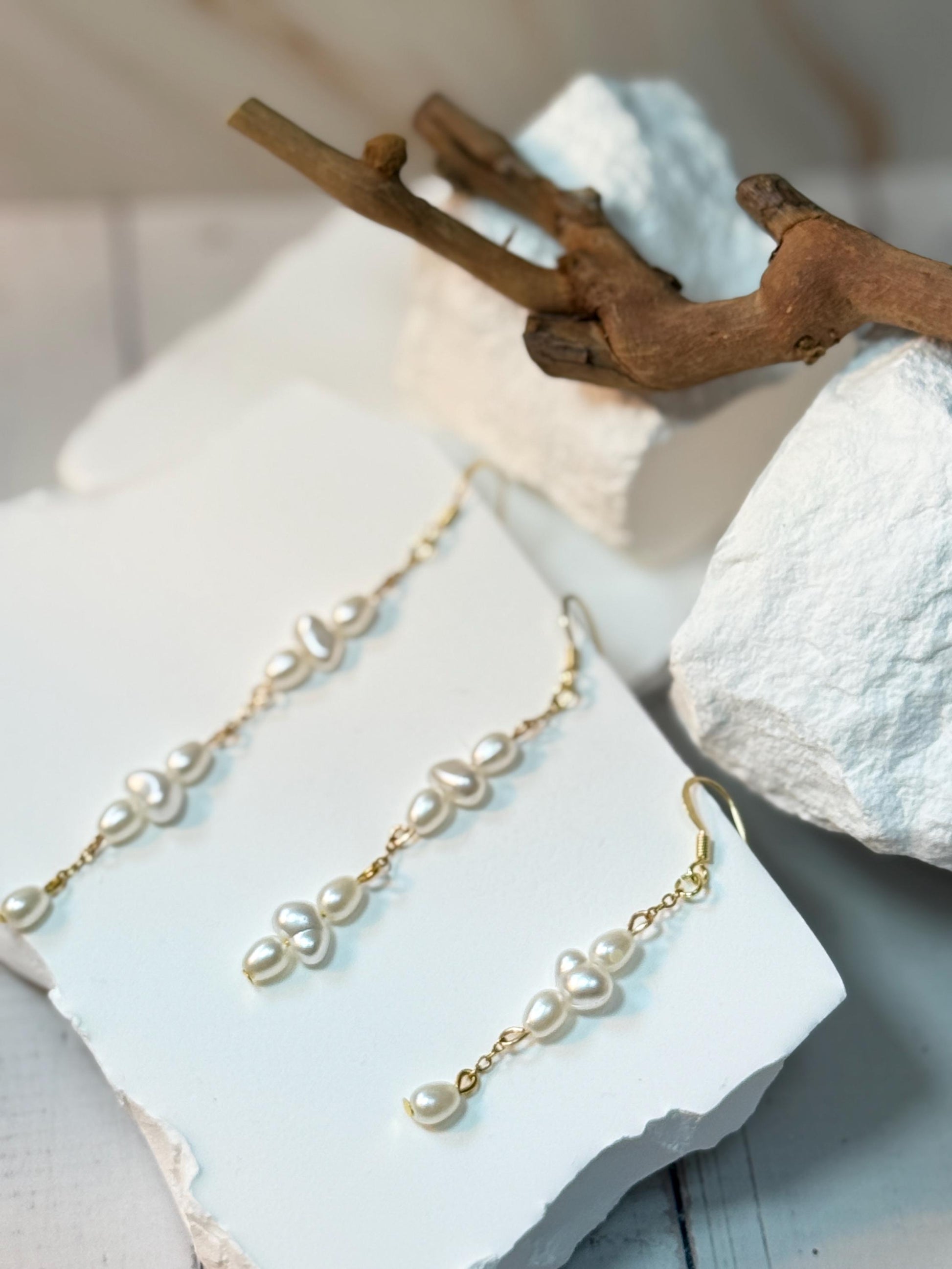 Handcrafted Baroque Faux Pearl Earrings – Three Length Options for Elegant Dangle Jewelry