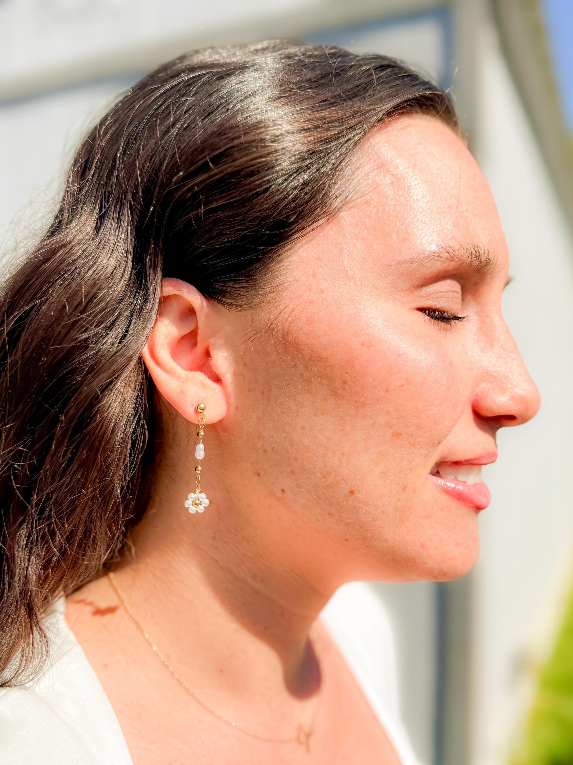 Bride Style Delicate Drop Floral Beaded Earrings – Handmade Pearl Dangle Beaded Jewelry