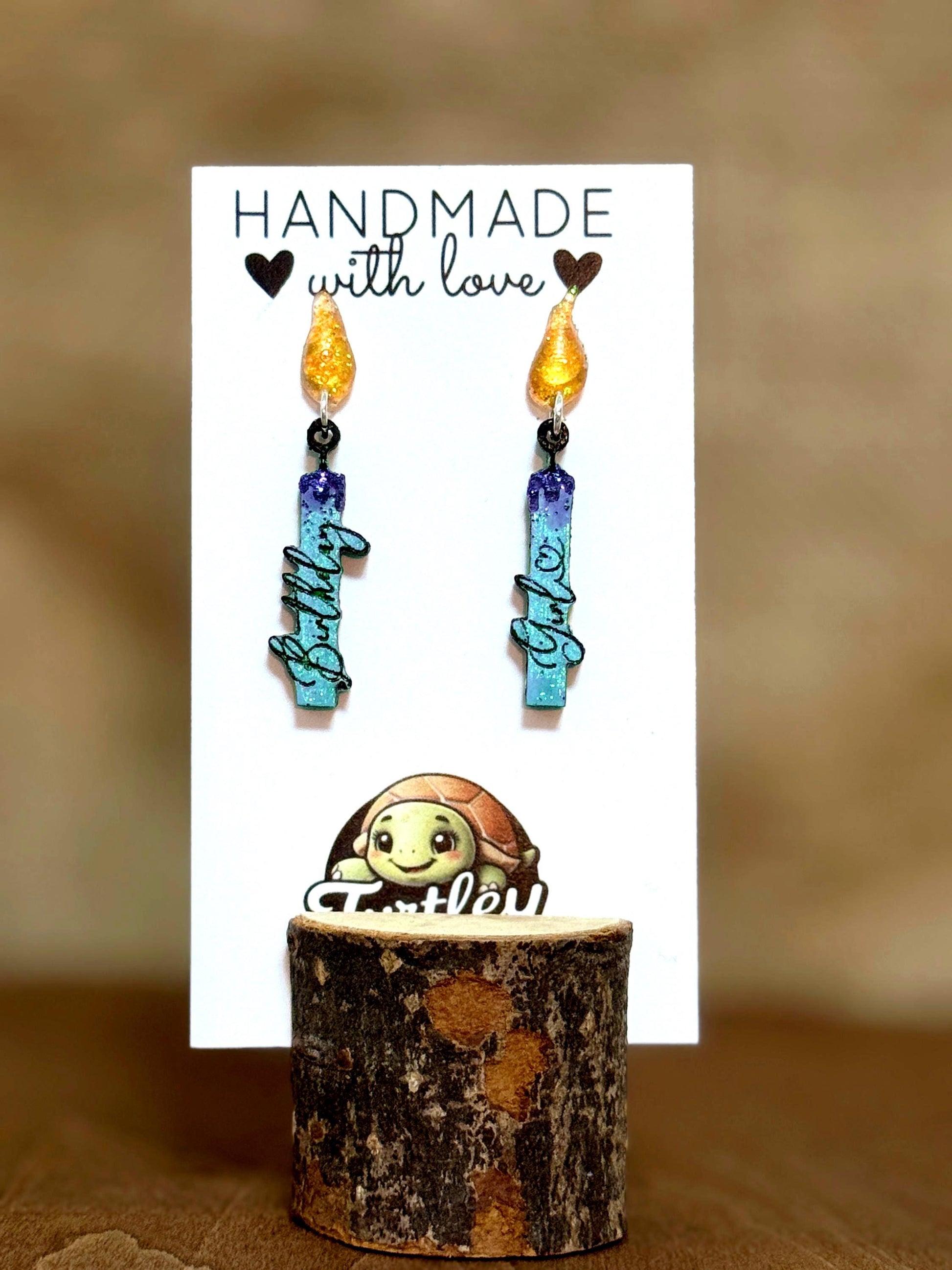 Personalized Birthday Candle Earrings - Custom Text & Color, Hypoallergenic or Sterling Silver Hardware