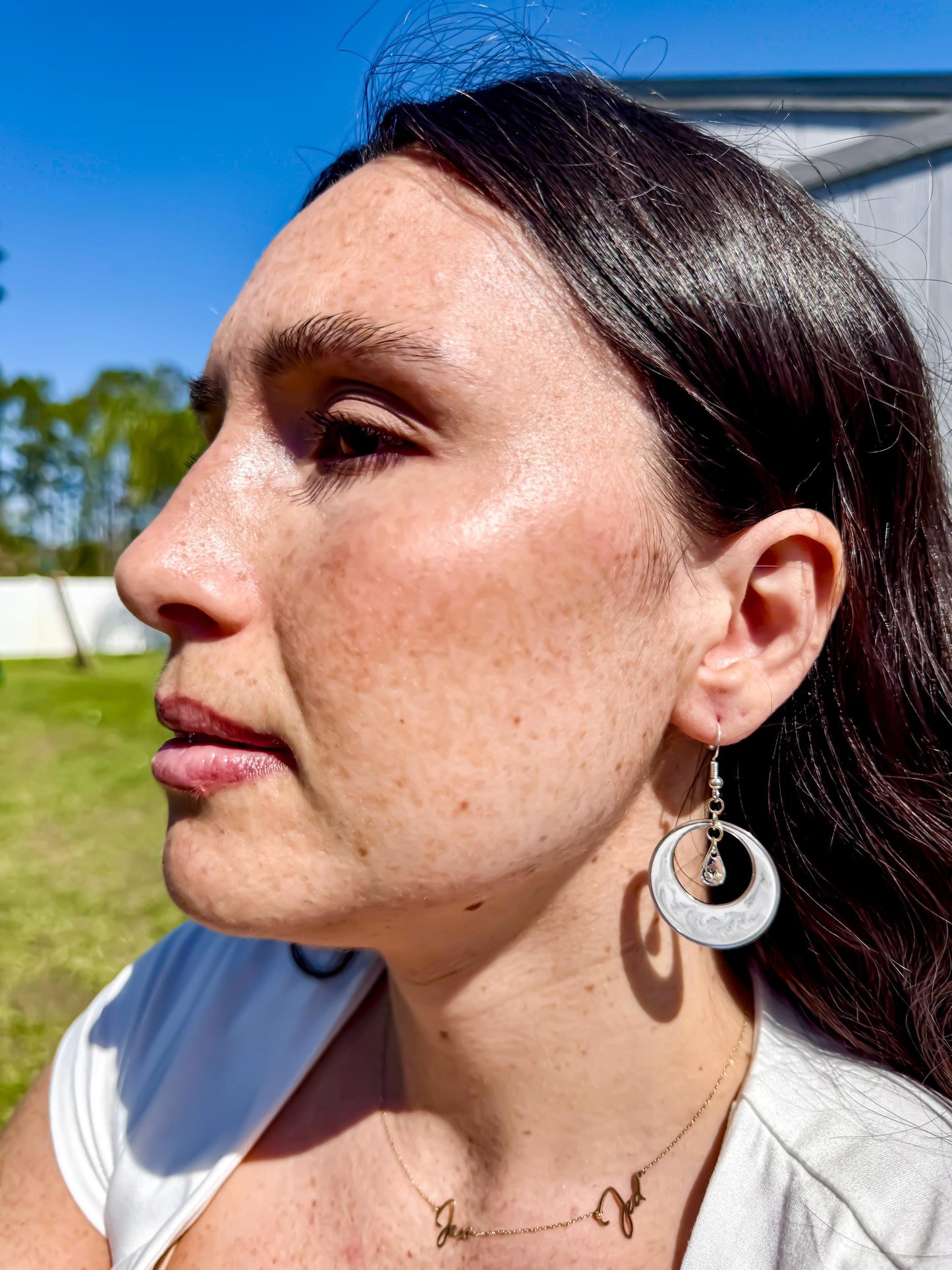 Handmade Swirl Resin Hoop Earrings – Translucent Marble Design with Silver Accents
