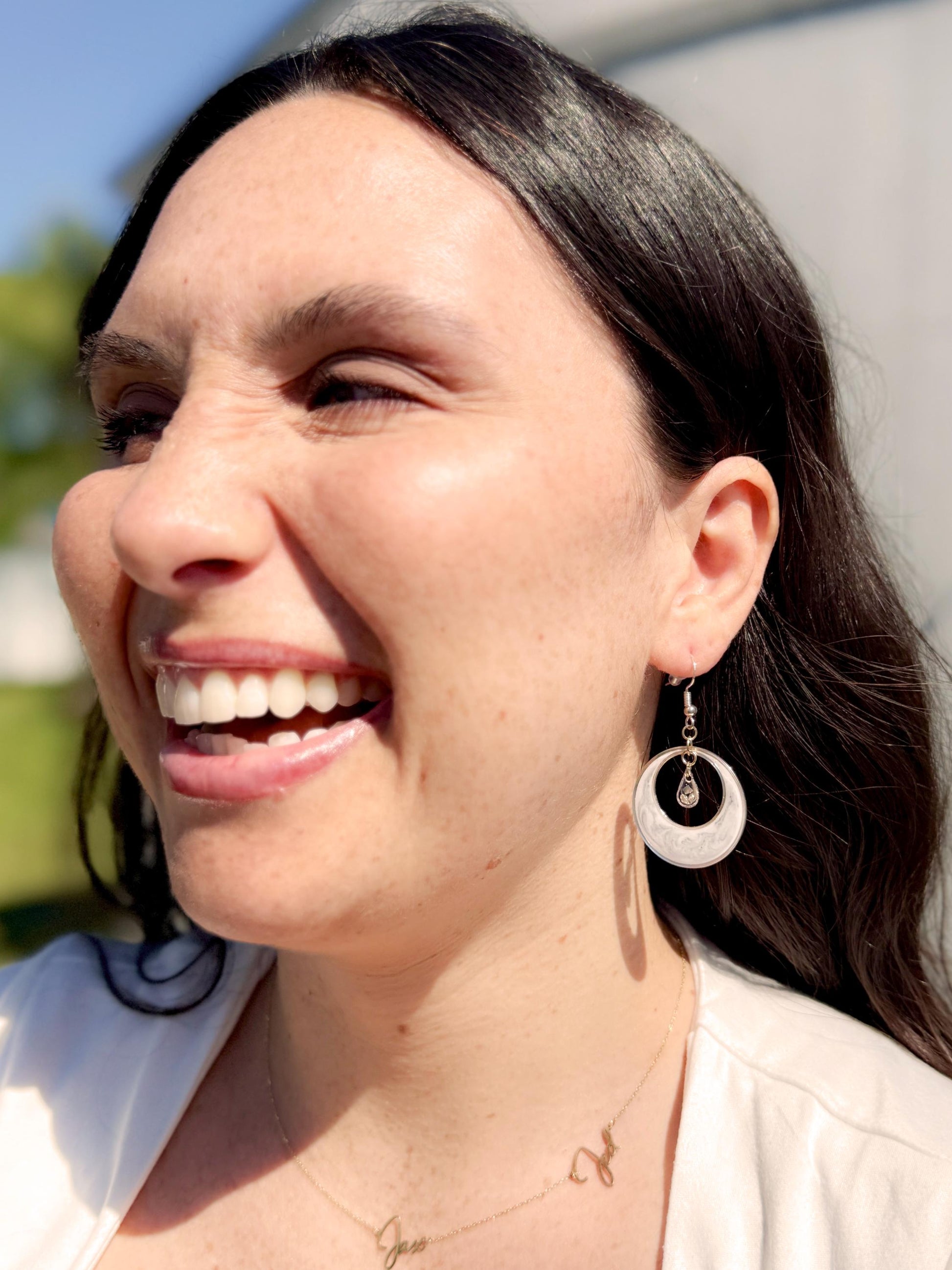 Handmade Swirl Resin Hoop Earrings – Translucent Marble Design with Silver Accents
