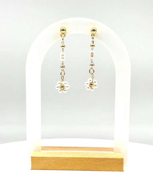Bride Style Delicate Drop Floral Beaded Earrings – Handmade Pearl Dangle Beaded Jewelry