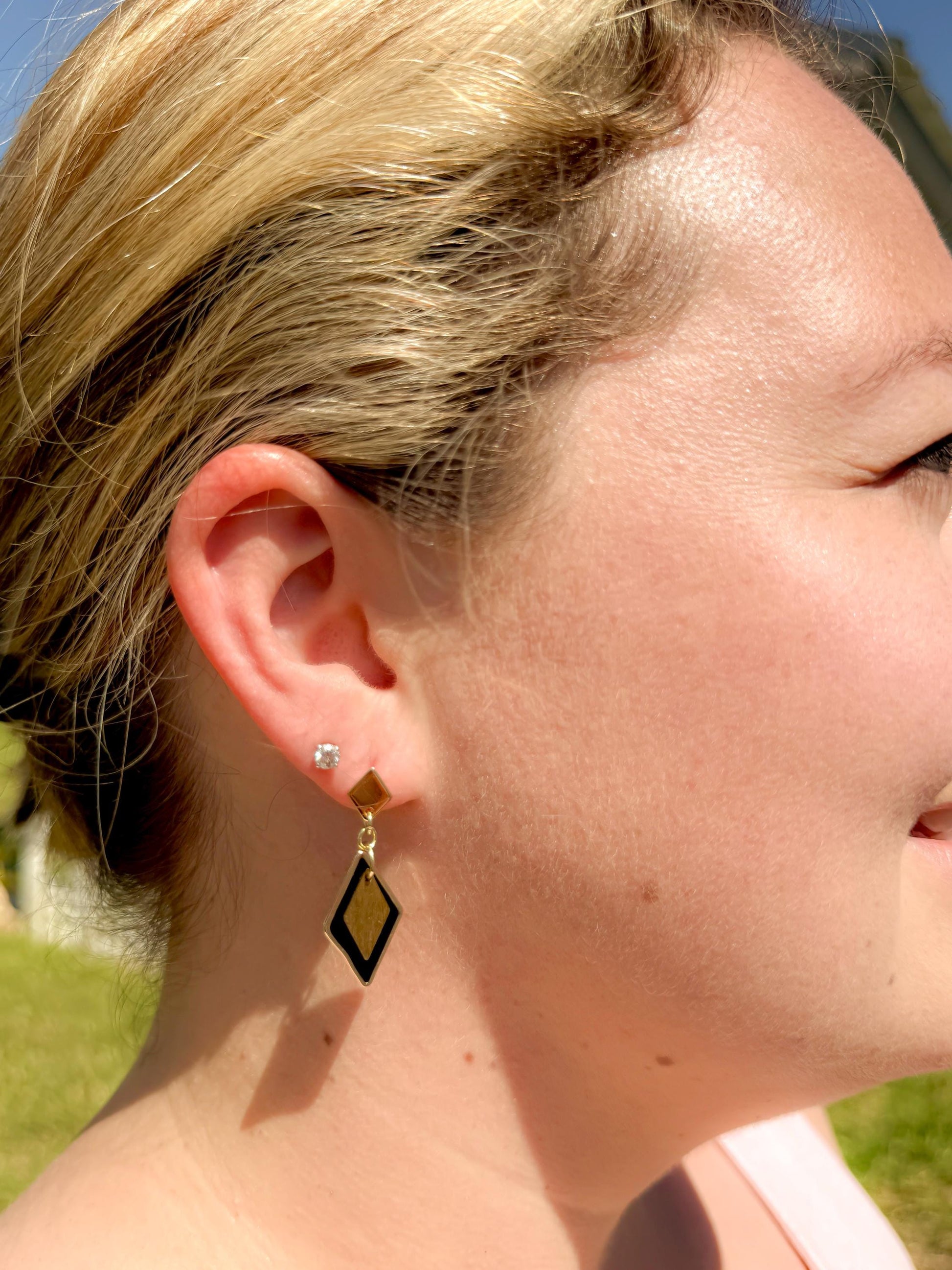 Handmade Black Resin & Gold Diamond Earrings – Modern Minimalist Style