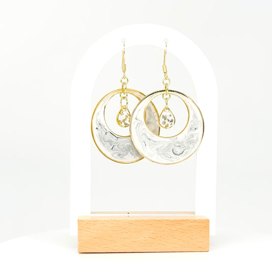 Handmade Swirl Resin Hoop Earrings – Modern Marble Design with Gold Accents