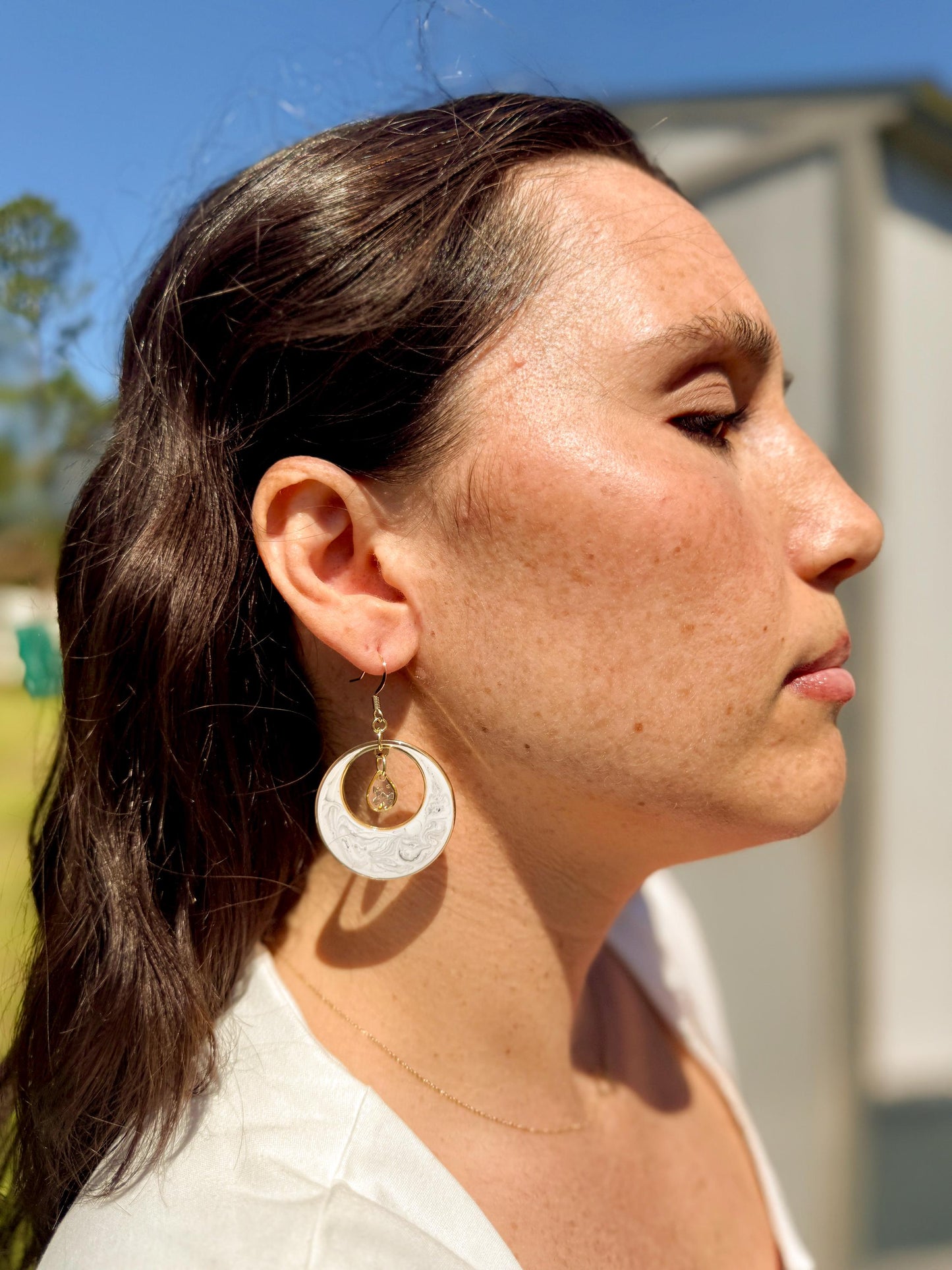 Handmade Swirl Resin Hoop Earrings – Modern Marble Design with Gold Accents