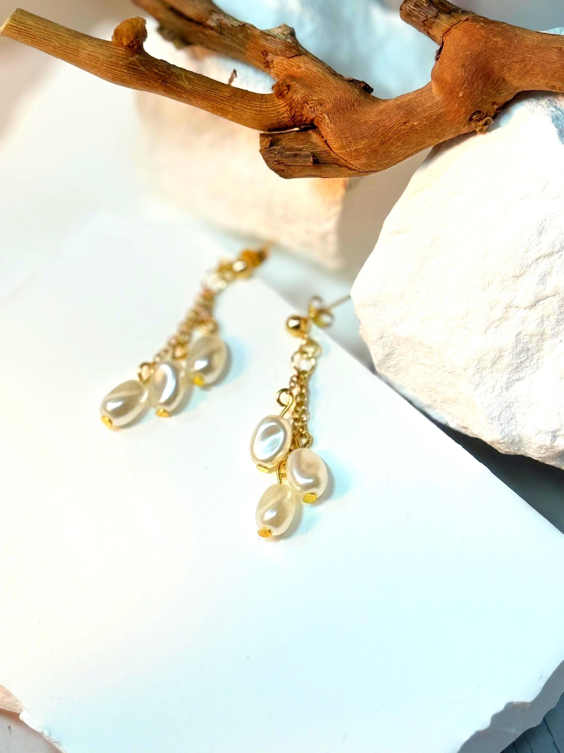 Handcrafted Baroque Pearl Cascade Earrings – Elegant Beaded Dangle Jewelry
