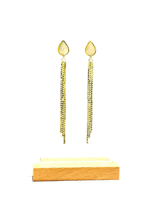 Handmade Gold Tassel Earrings: Pearlescent Resin Teardrop Dangle